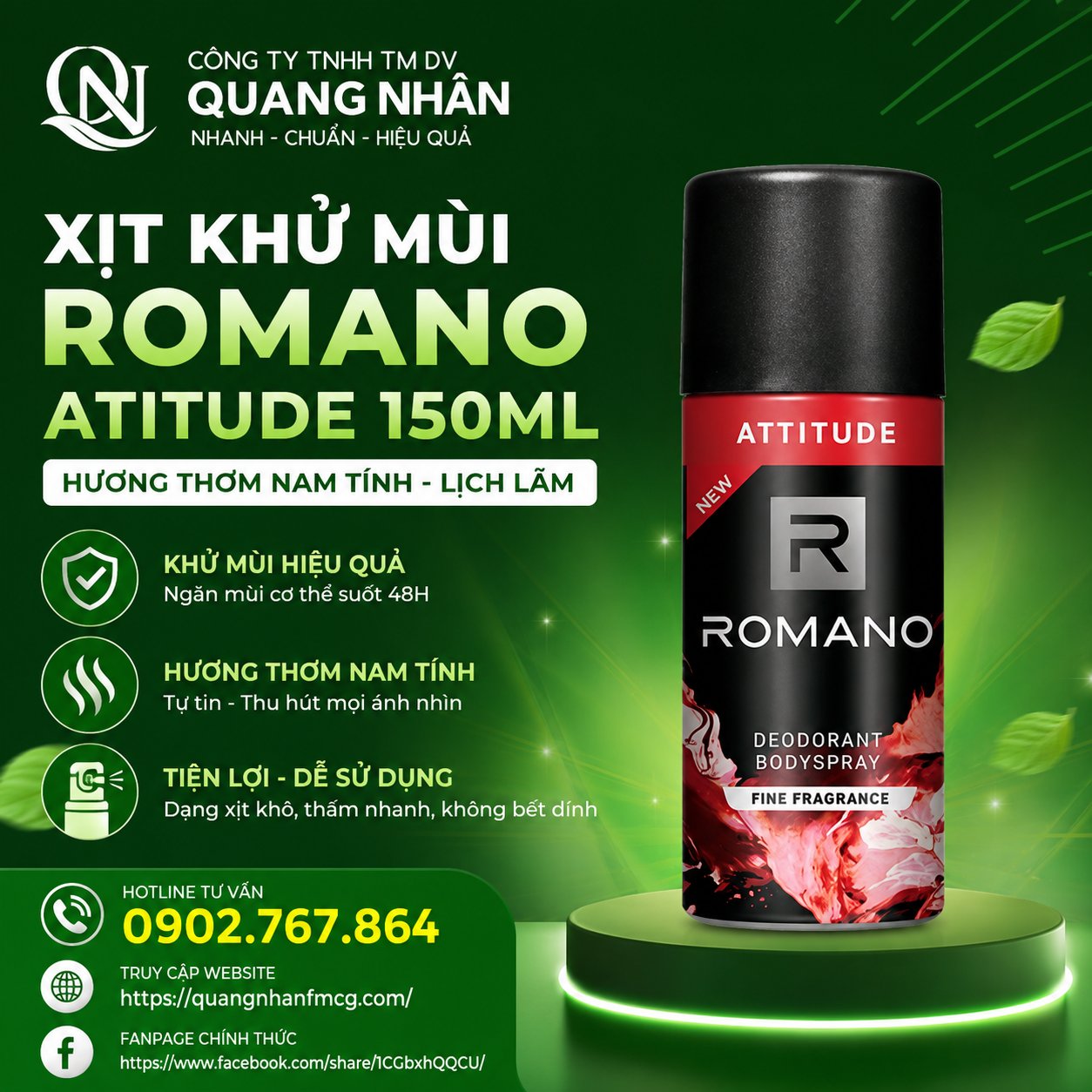 XỊT KHỬ MÙI ROMANO ATITUDE 150ML x 24 CHAI