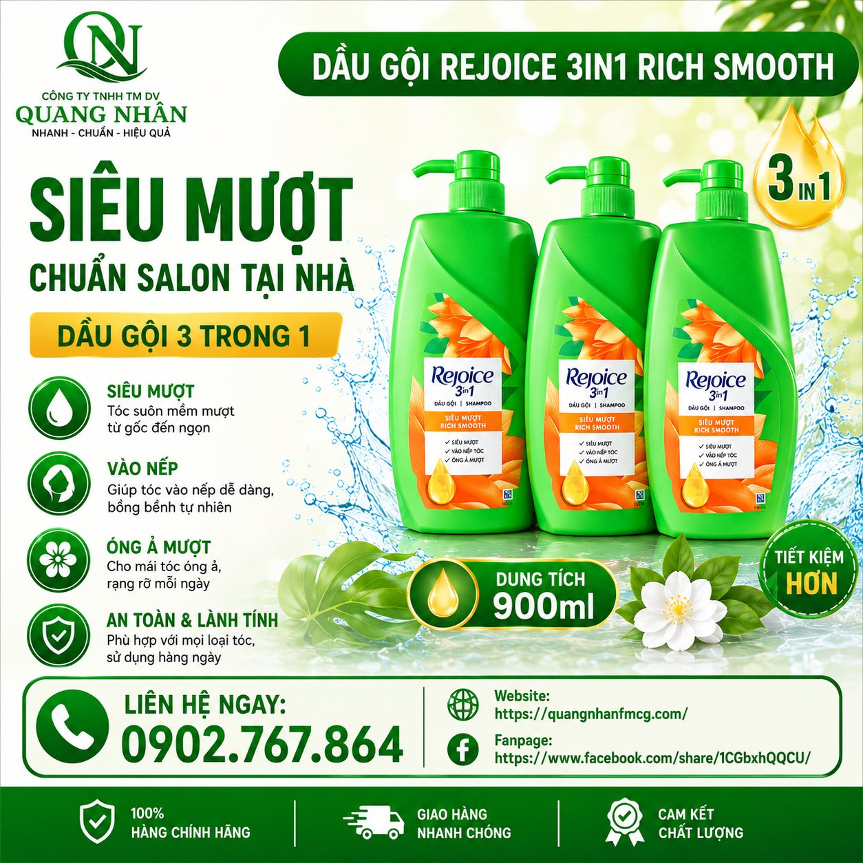 DẦU GỘI REJOICE SIÊU MƯỢT 630 ML x 6 Chai