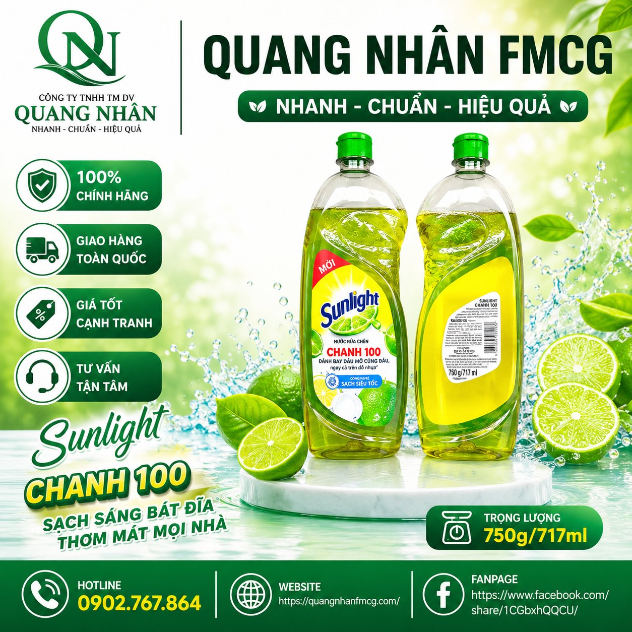 NƯỚC RỬA CHÉN SUNLIGHT HƯƠNG CHANH 750G x 15 chai
