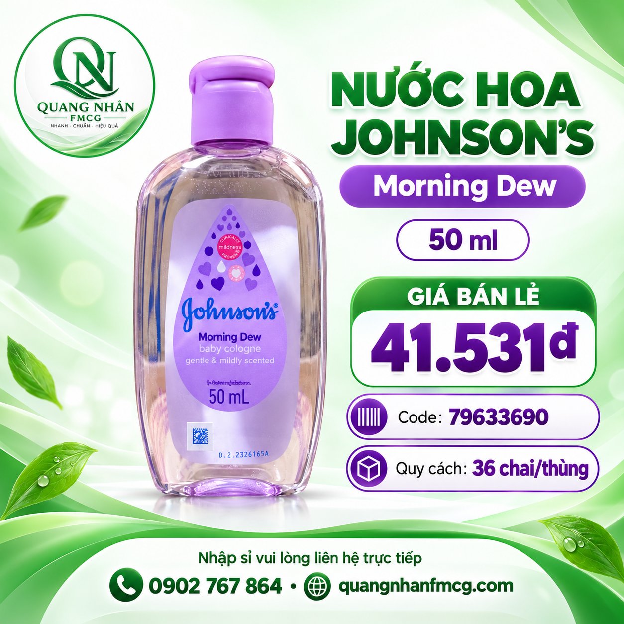 Nước hoa johnson baby 50ml màu tím x 36 chai/Thùng