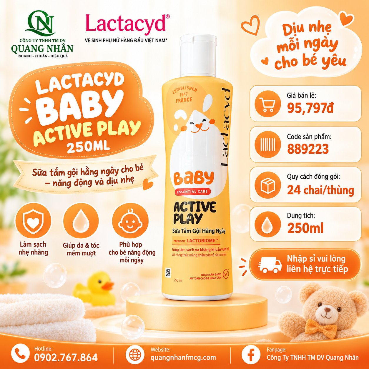 LACTACYD ACTIVE PLAY 250ML X 24 CHAI