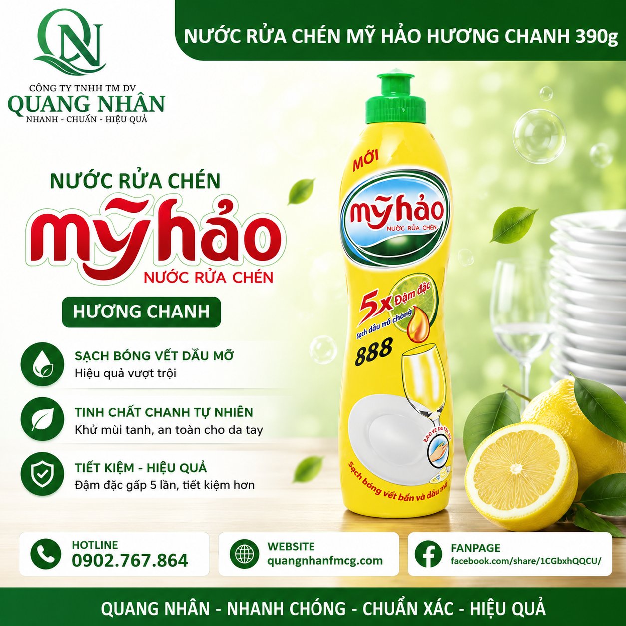 NƯỚC RỬA CHÉN MỸ HẢO HƯƠNG CHANH 390g x 24chai
