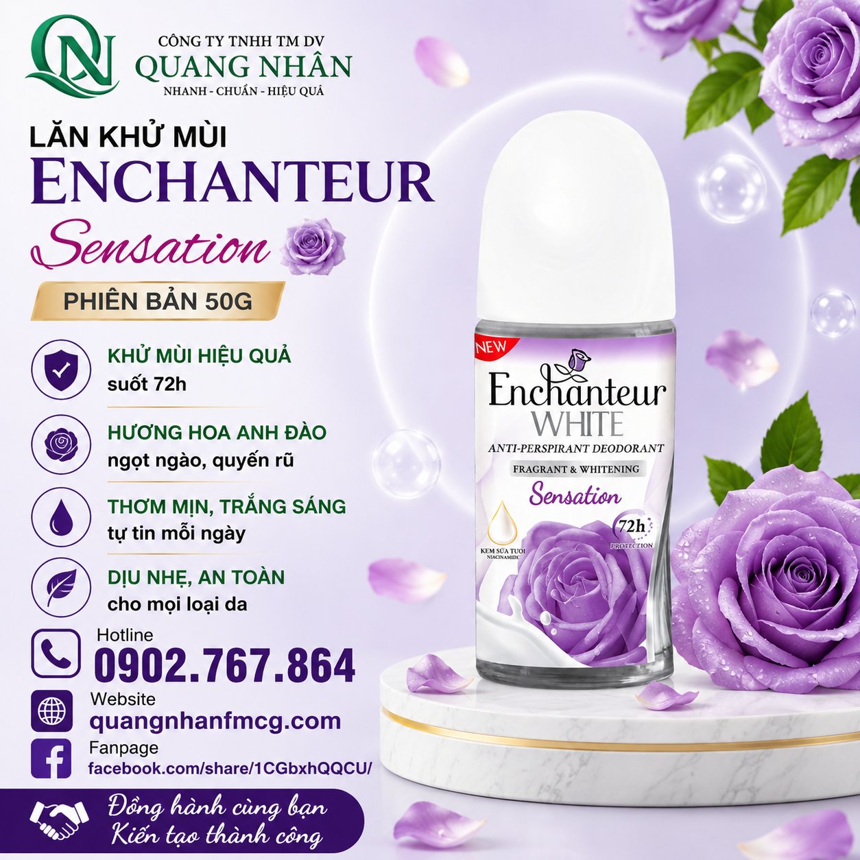 LĂN KHỬ MÙI ENCHANTEUR SENSATION 50ML x 24 CHAI ( TÍM )