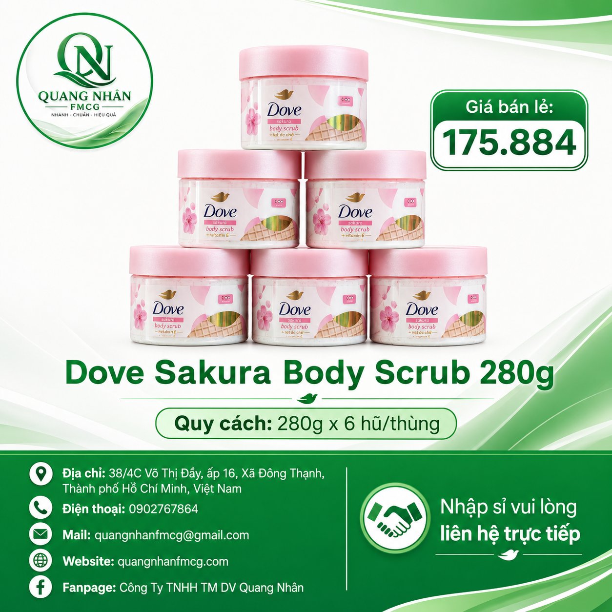 DOVE TẨY TẾ BÀO DA CHẾT HƯƠNG HOA ANH ĐÀO 280G X 6 HŨ