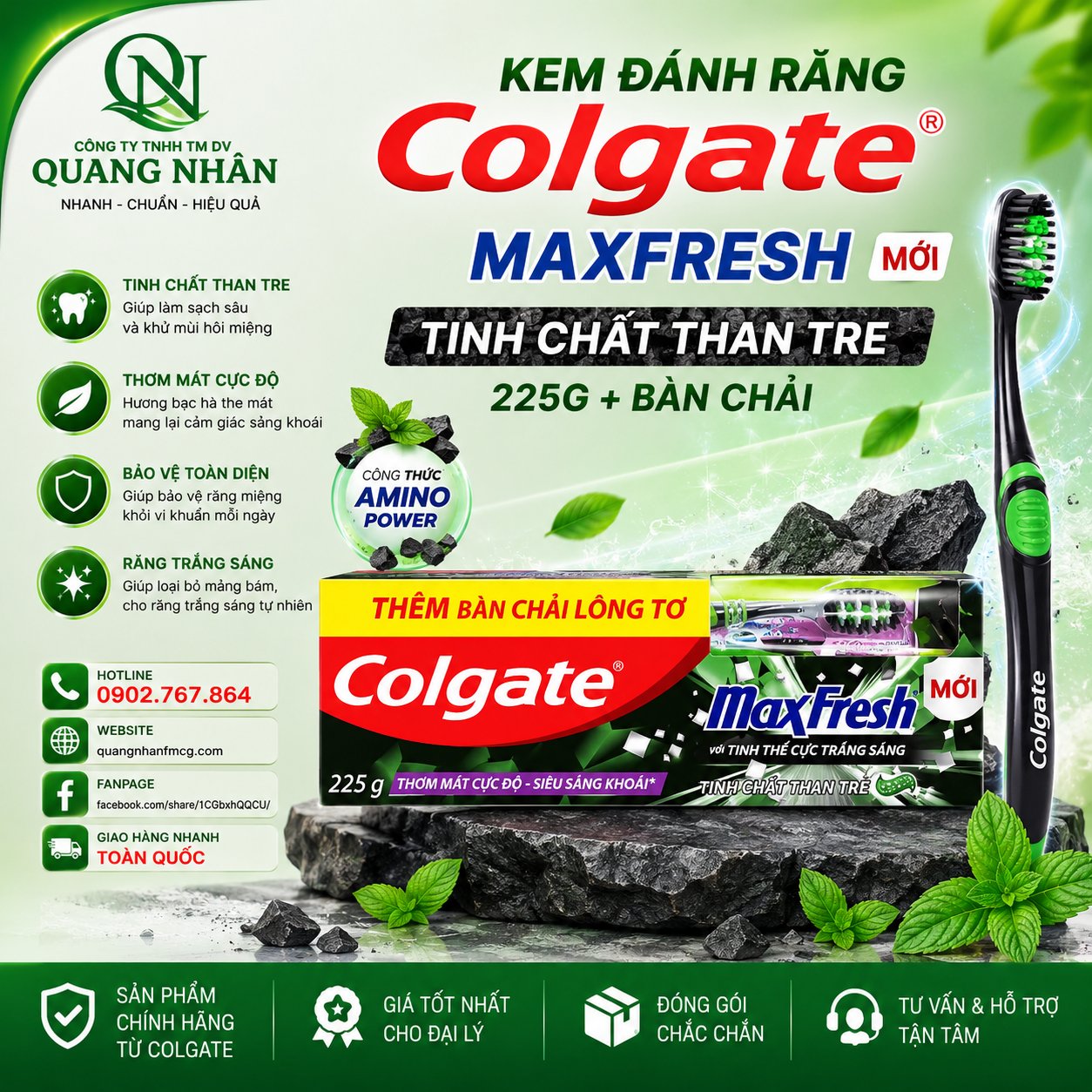KEM ĐÁNH RĂNG COLGATE MF CHARCOAL TINH CHẤT THAN TRE 225G + BCDR) X 36bộ