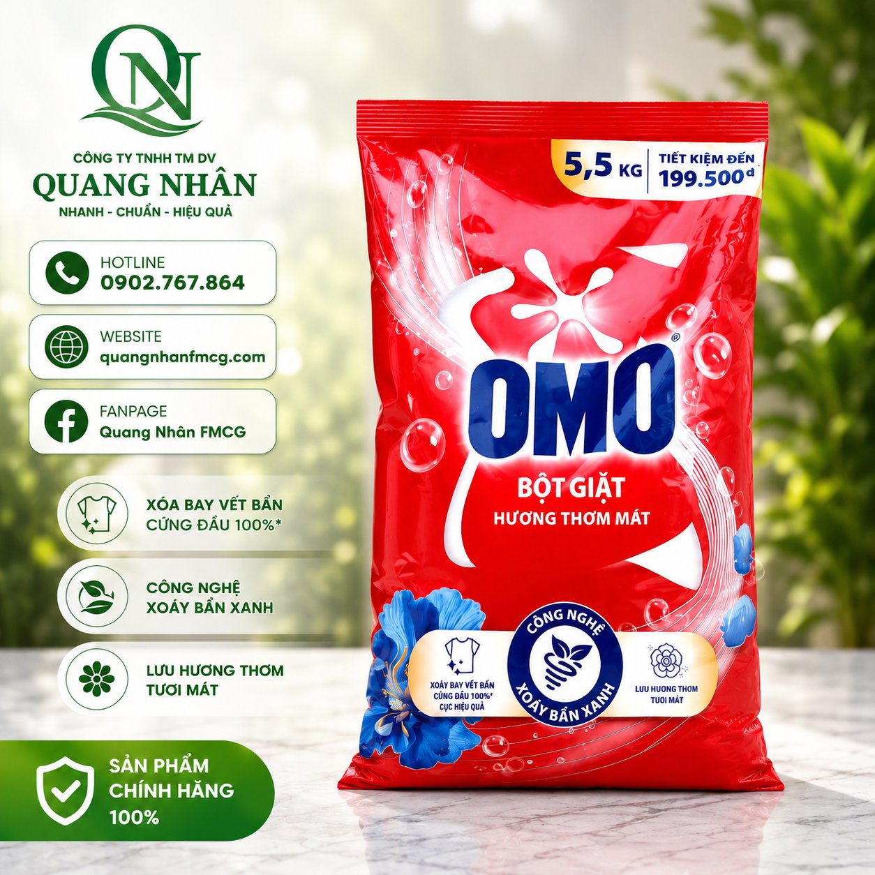 BỘT GIẶT OMO HUONG THOM MAT 5.5KG x 3 TÚI