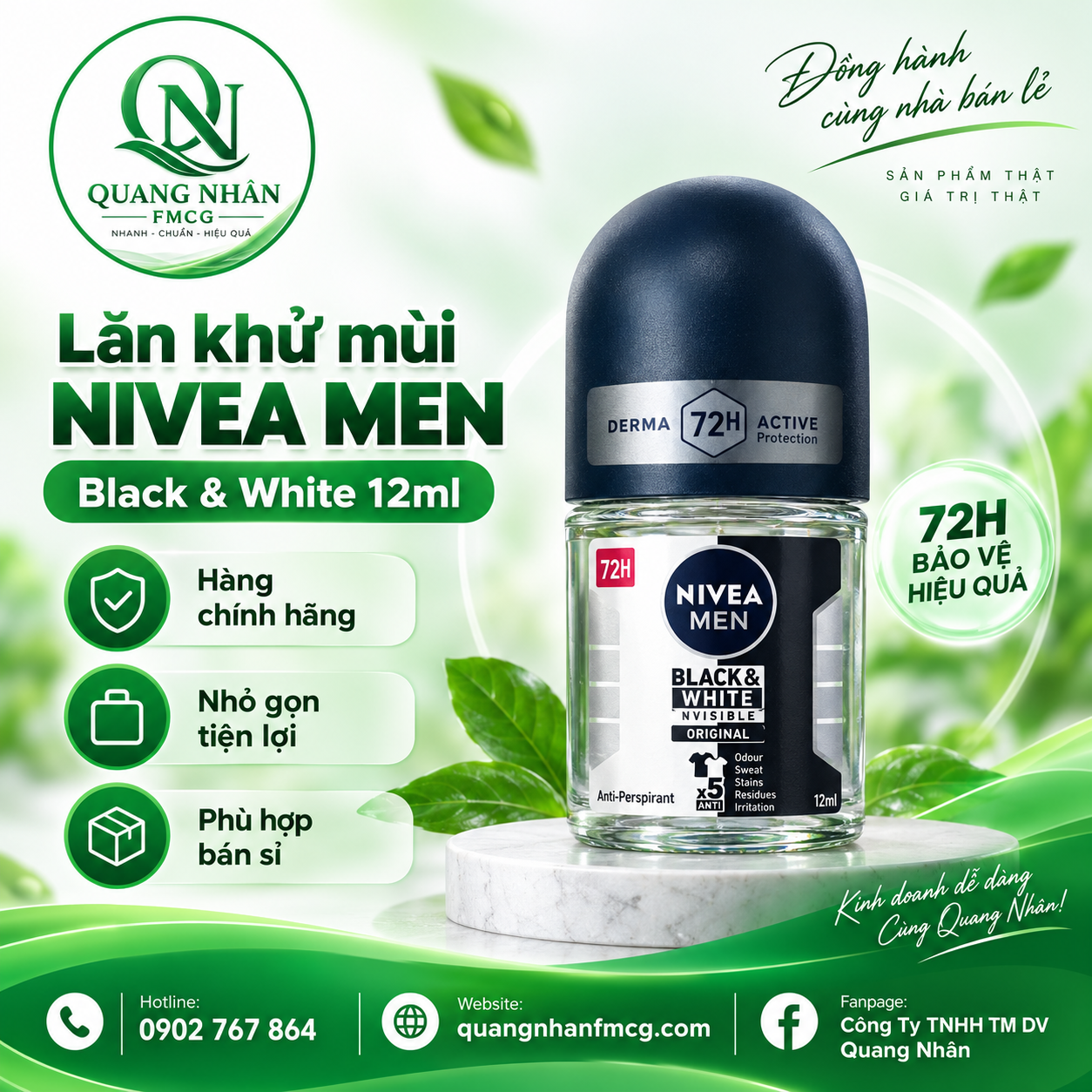82293 Lăn ngăn mùi Nivea Men Roll On Black&white 12ml x 48 chai