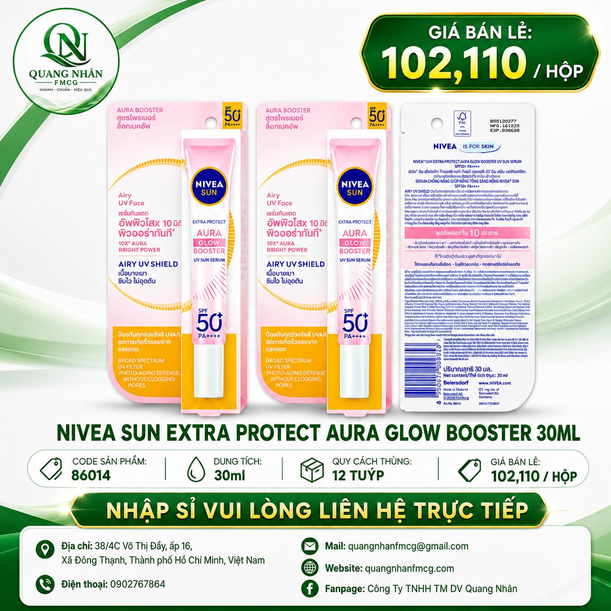 86014 - Serum chống nắng Nivea Sun Sáng Da Nâng Tone SPF50 PA+++ (30ml) X 12 chai