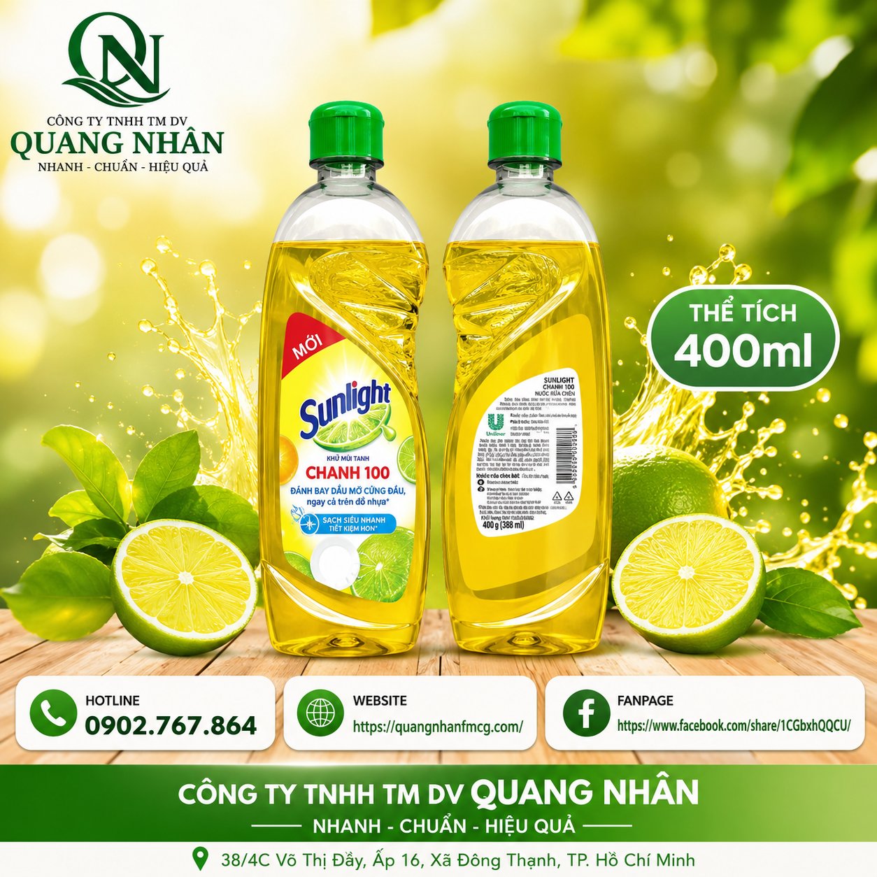 NƯỚC RỬA CHÉN SUNLIGHT HƯƠNG CHANH 400G x 24 chai