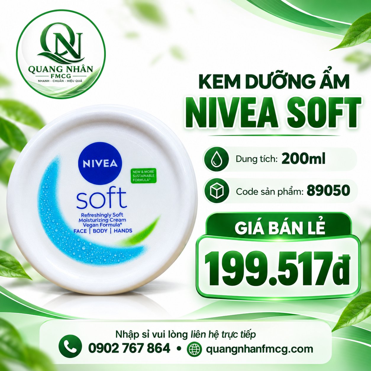 89050 - Kem Dưỡng Mềm Da Nivea Soft Crème (200 Ml) x 24 chai