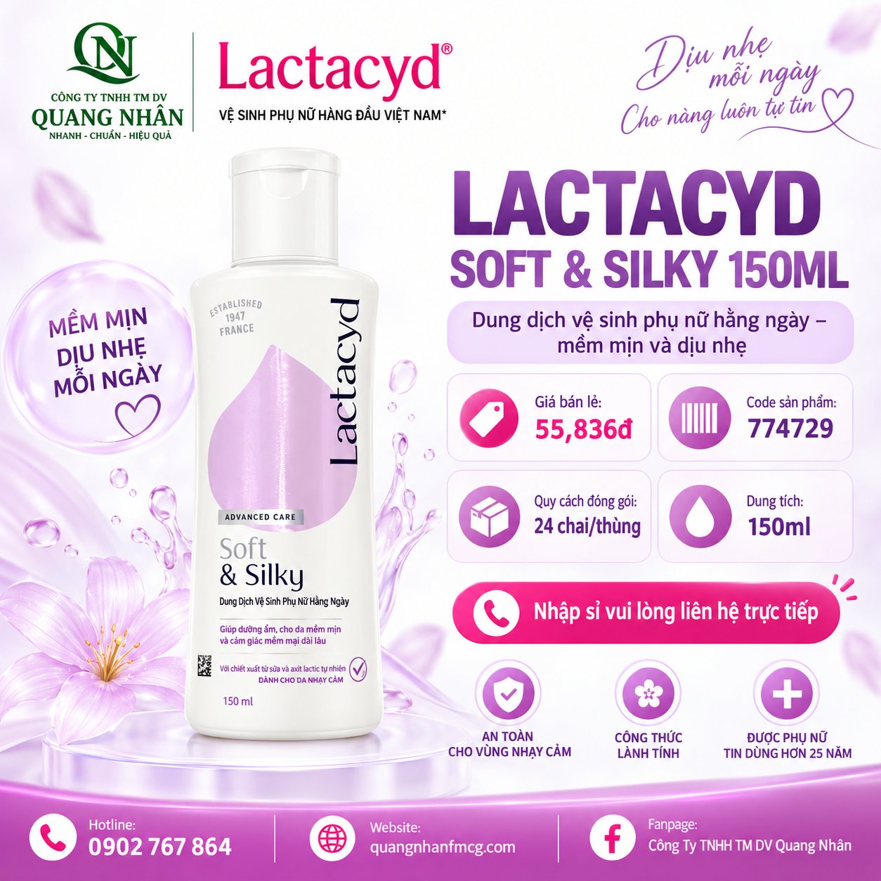 LACTACYD FEMININE WASH 150ML SOFT&SILKY VN X 24 Chai