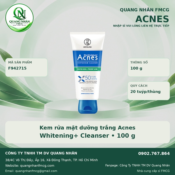 KEM RỬA MẶT ACNES SẠCH SÂU DƯỠNG TRẮNG NGỪA MỤN 100G X 20 TUÝP ( xanh dương )