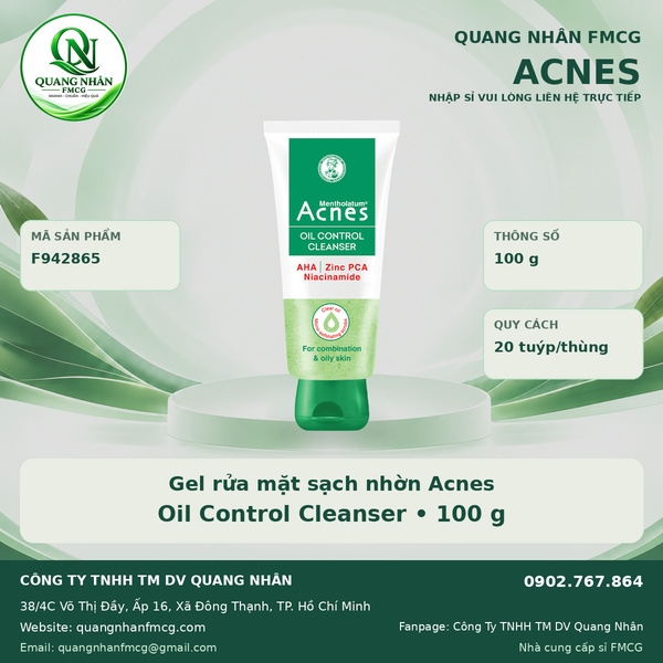 GEL RỬA MẶT ACNES SẠCH NHỜN 100G X 20 TUÝP ( xanh lá gel )