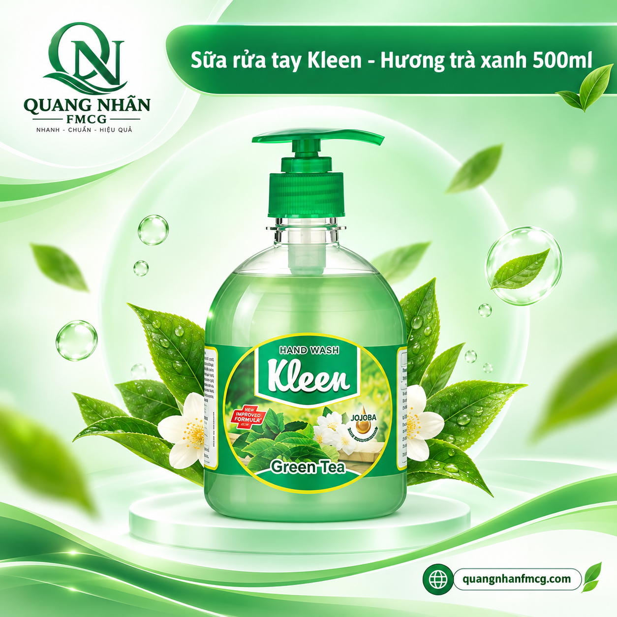 Sữa rửa tay Kleen - Hương trà xanh 500ml x 12chai