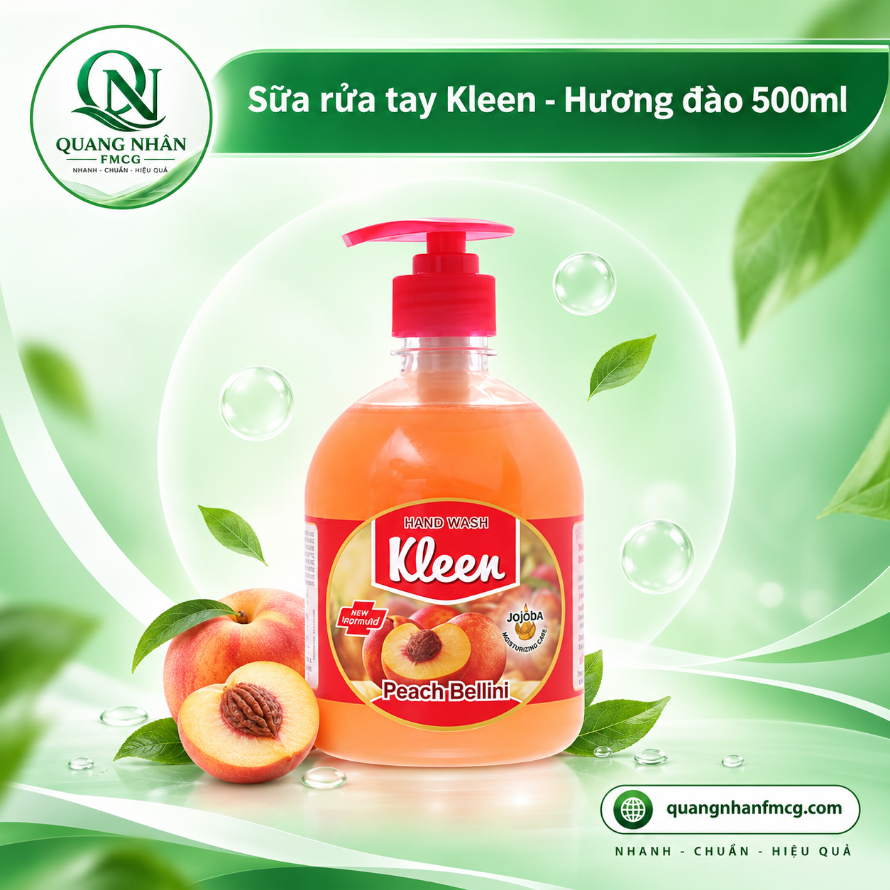 Sữa rửa tay Kleen - Hương Đào 500ml x 12 chai