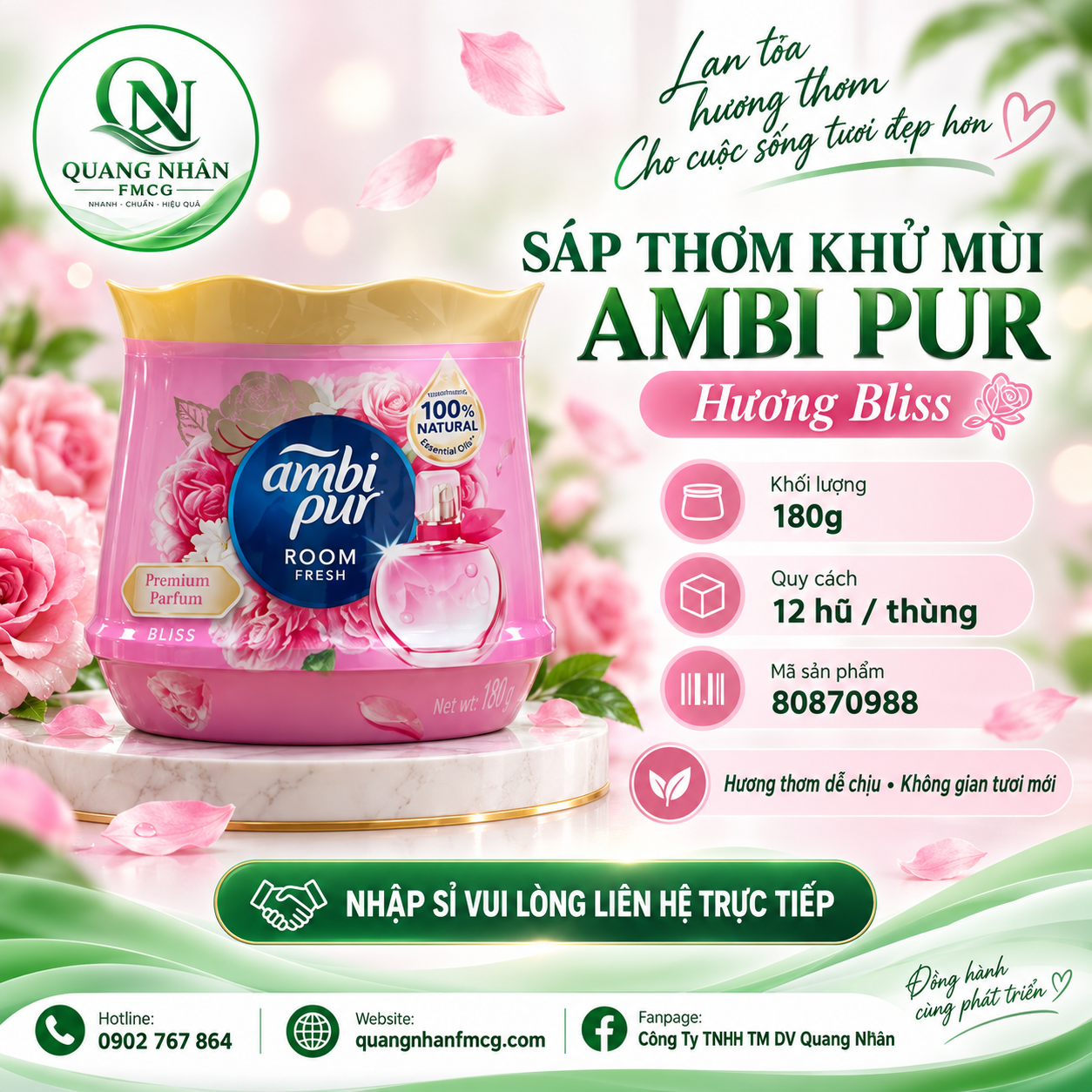 Sáp thơm Ambi Pur hoa hương hạnh phúc cục 180g x 12 cục