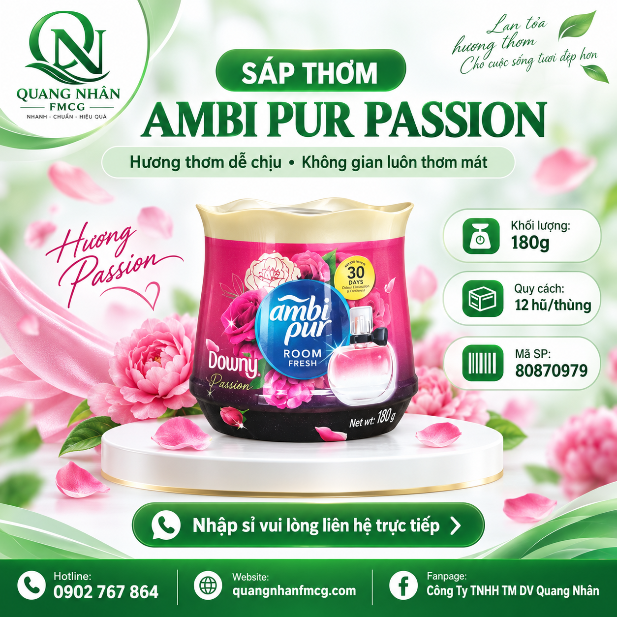 Sáp thơm Ambi Pur hương Downy đam mê cục 180g x 12 cục