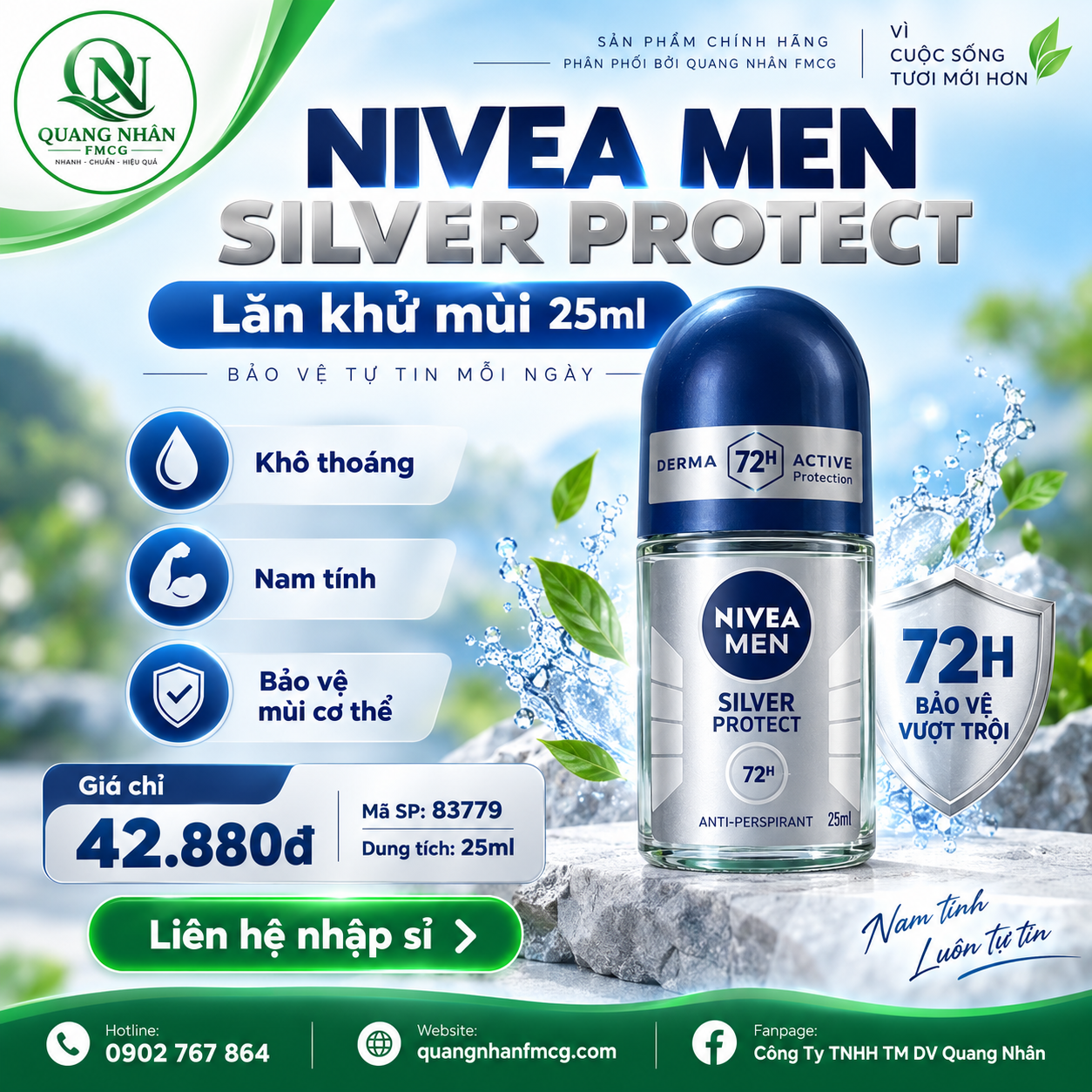 83779 LĂN NGĂN MÙI NAM NIVEA PHÂN TỬ BẠC 25ML  x 30 CHAI