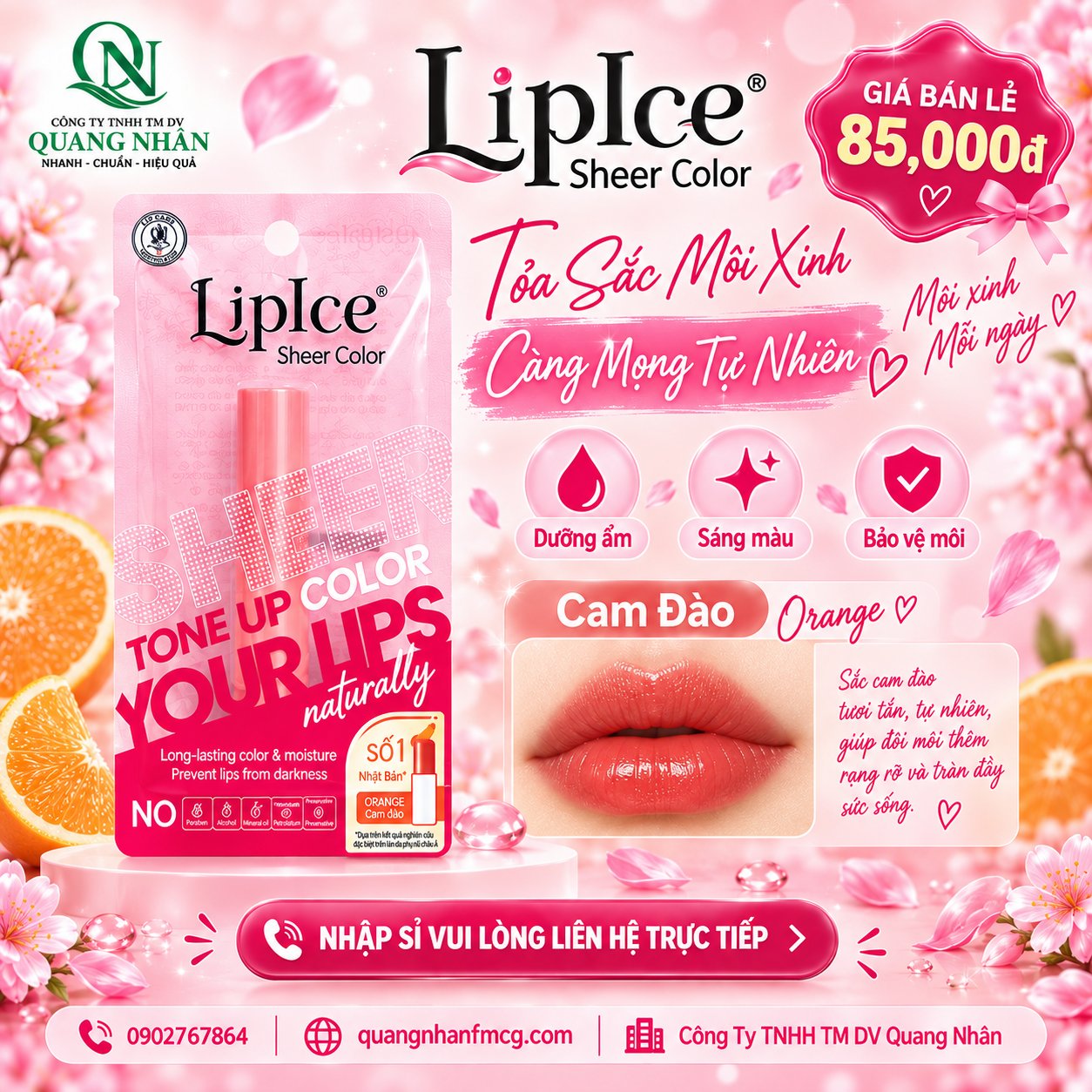 Son Dưỡng Môi LIPICE SHEER COLOR Oranges peaches ( cam đào ) 2.4 G X 50 cây