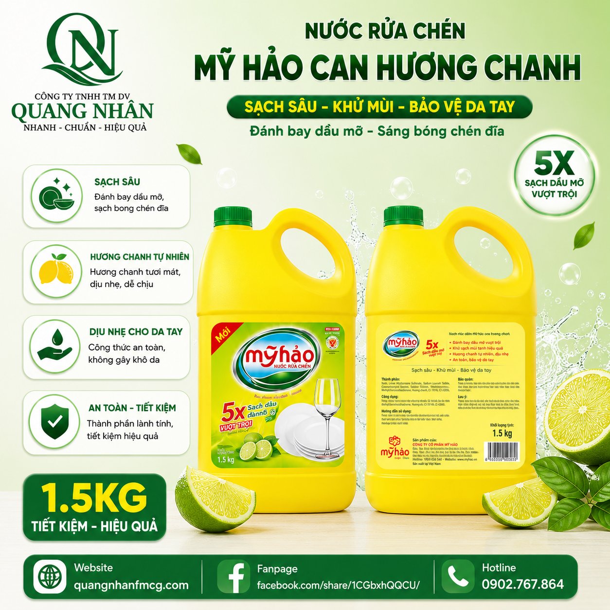 NƯỚC RỬA CHÉN MY HAO CAN HƯƠNG CHANH 1.5KG x 10 CAN