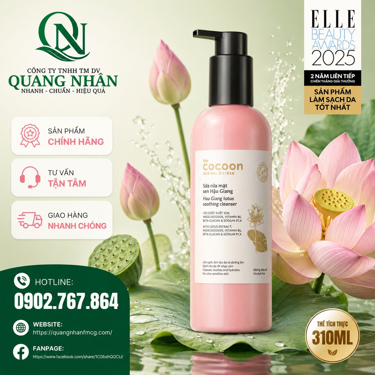 Sữa rửa mặt sen Hậu Giang 310ml