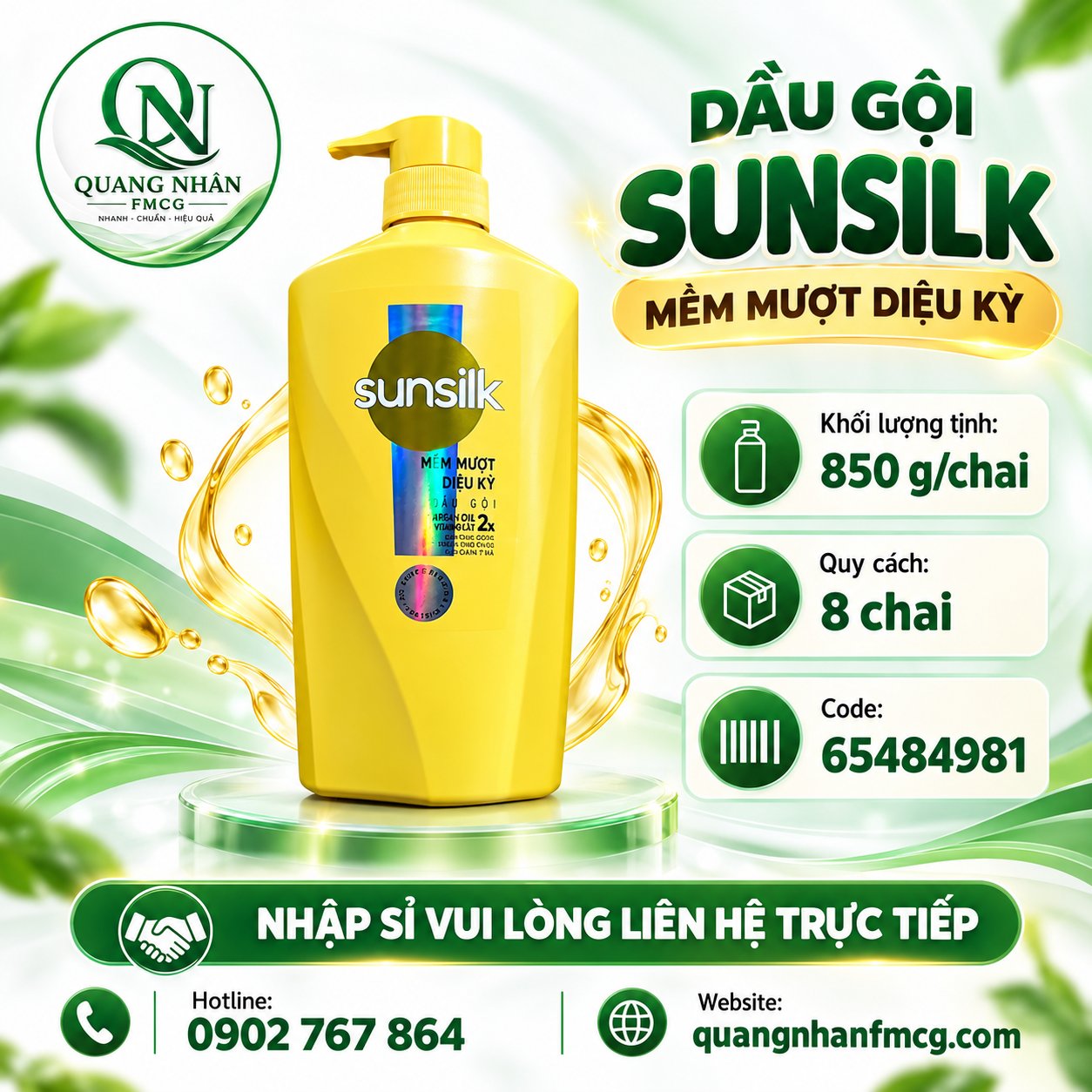 DẦU GỘI SUNSILK MỀM MƯỢT DIỆU KÌ 850G X 8 CHAI