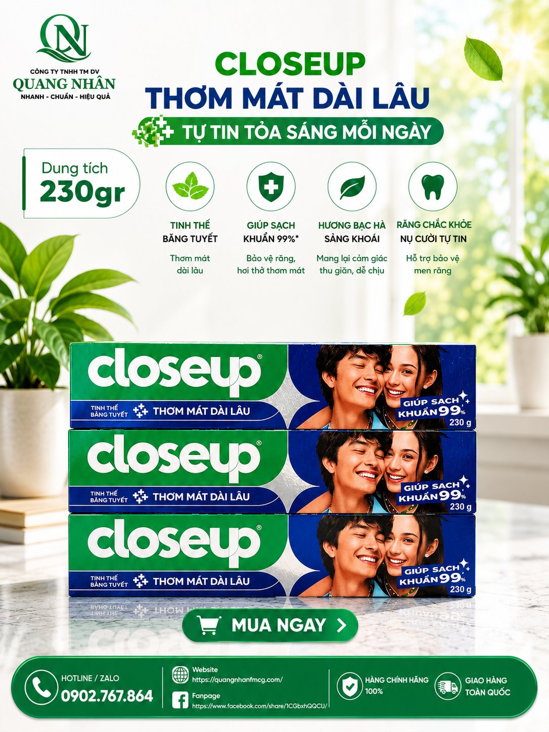 KEM ĐÁNH RĂNG CLOSEUP LOC DE BANG TUYET 230G x 36 ỐNG