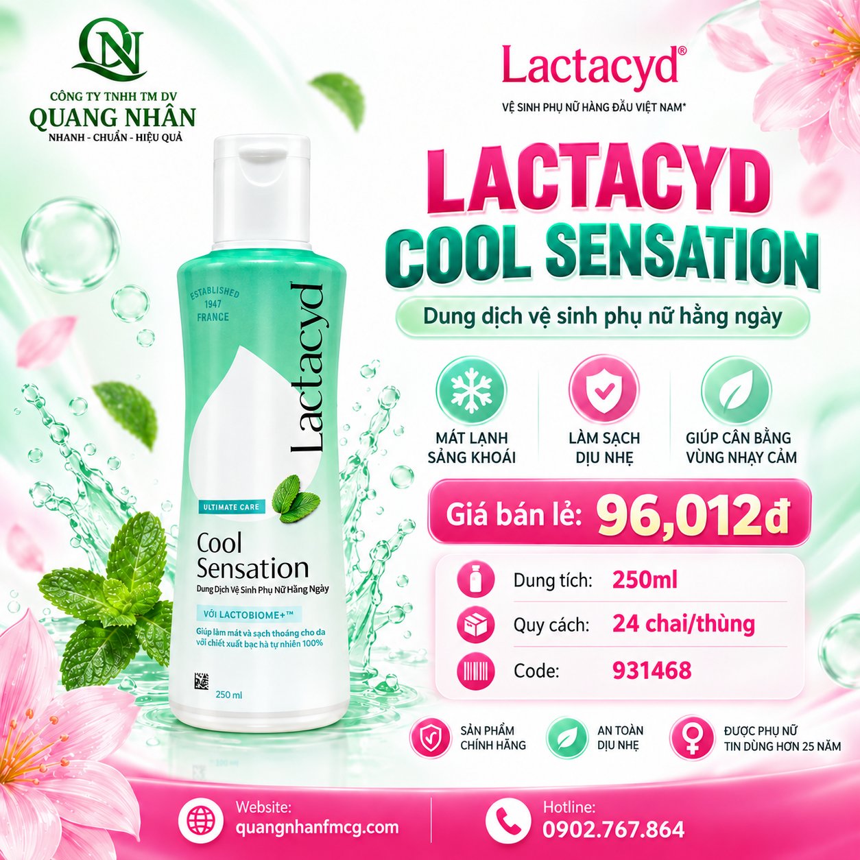 LACTACYD FEMININE WASH 250ML COOL SENSATION VN X 24 Chai