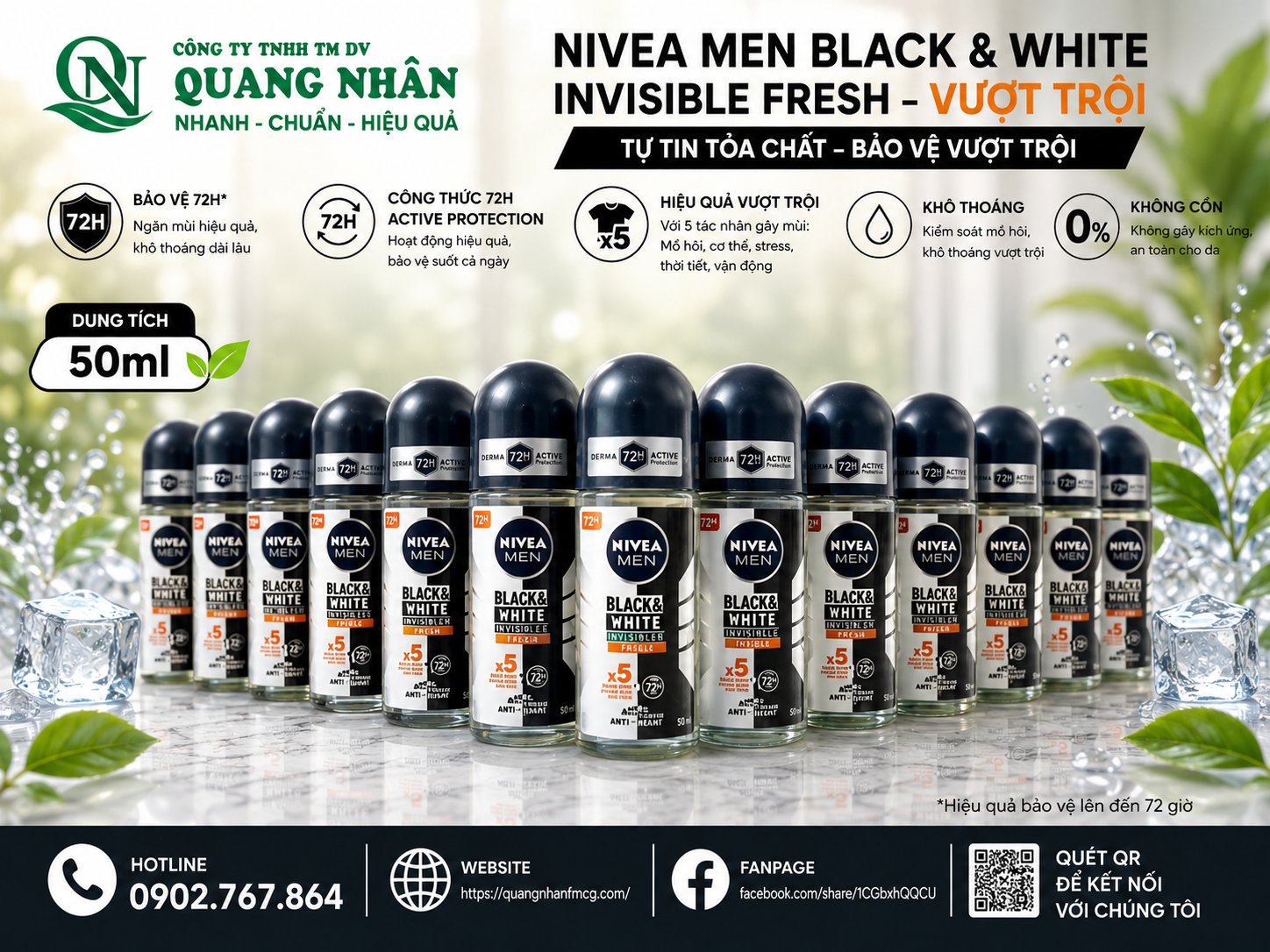 85392 LĂN NGĂN MÙI NAM NIVEA Ngăn ố vàng vượt trội 50ML X 24 CHAI
