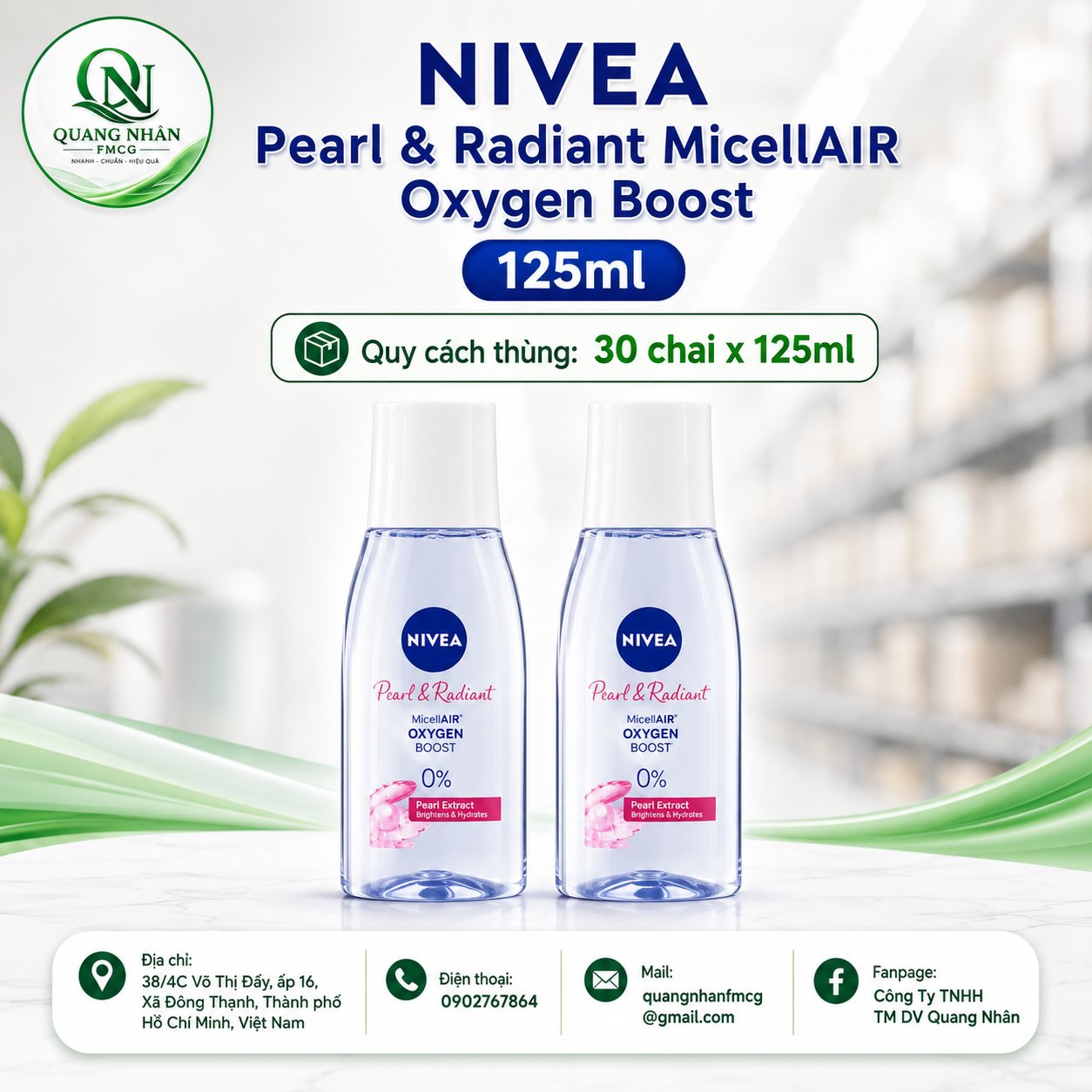 84910 NƯỚC TẨY TRANG NIVEA SÁNG DA DƯỠNG ẨM 125ML  x 30 CHAI