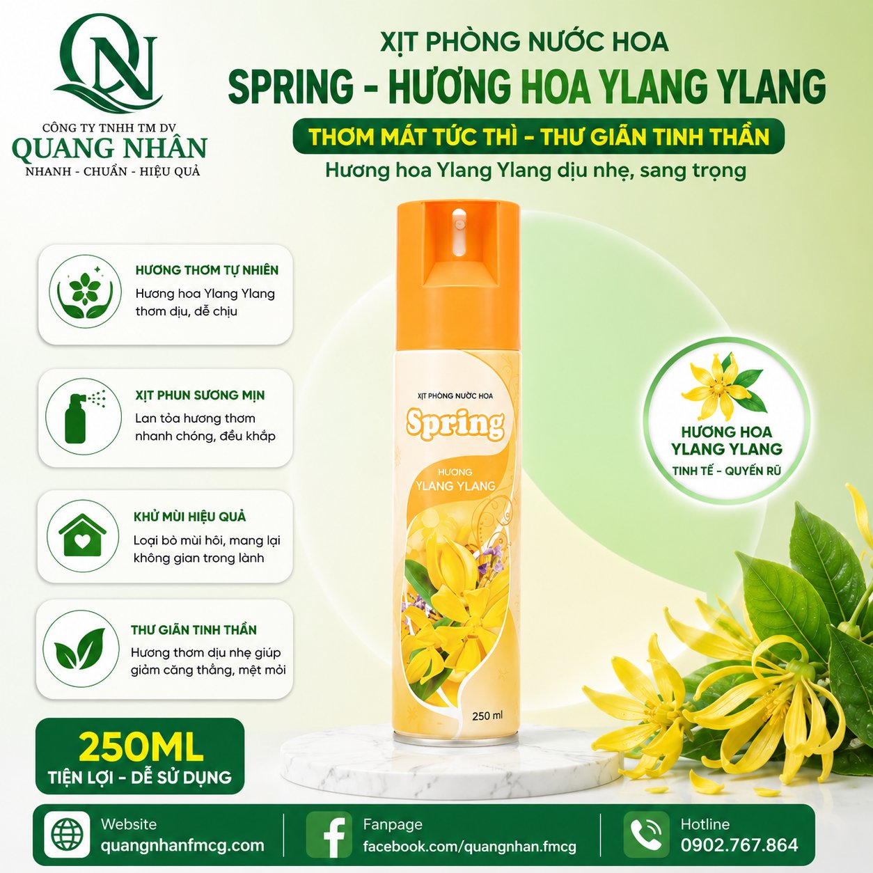 Xịt phòng nước hoa Spring - Hương hoa Ylang Ylang 250ml x 24 chai