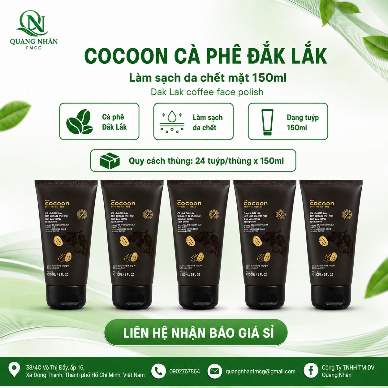 Cà phê Đắk Lắk làm sạch da chết mặt cocoon 150ml x 24 tuýp