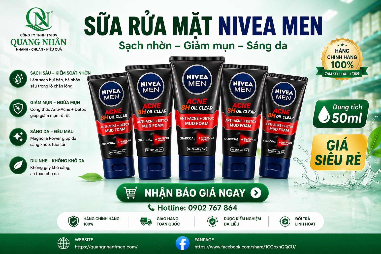 83941 SỮA RỬA MẶT NIVEA NAM ACNE REDUCTION DETOX MUD 50G x 24 CHAI