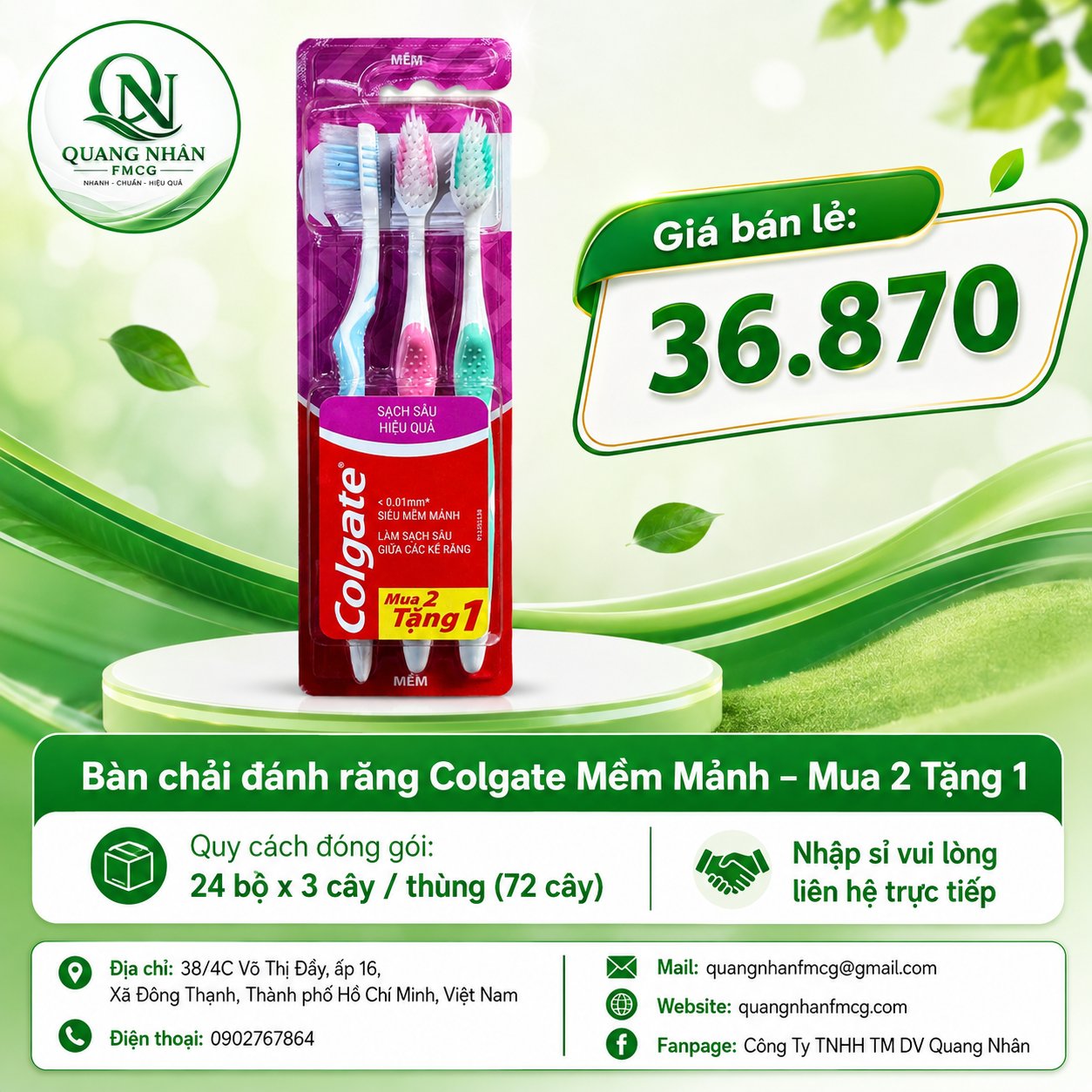 BÀN CHẢI ĐÁNH RĂNG COLGATE MỀM MẢNH SẠCH SÂU HIỆU QUẢ 24 BỘ X 3 CÂY