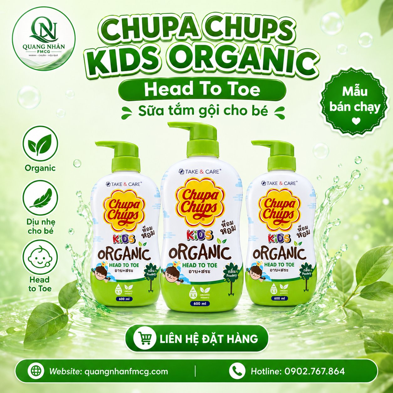 Tắm gội toàn thân hương phấn 600ml hiệu TAKE & CARE x 12 chai/thùng