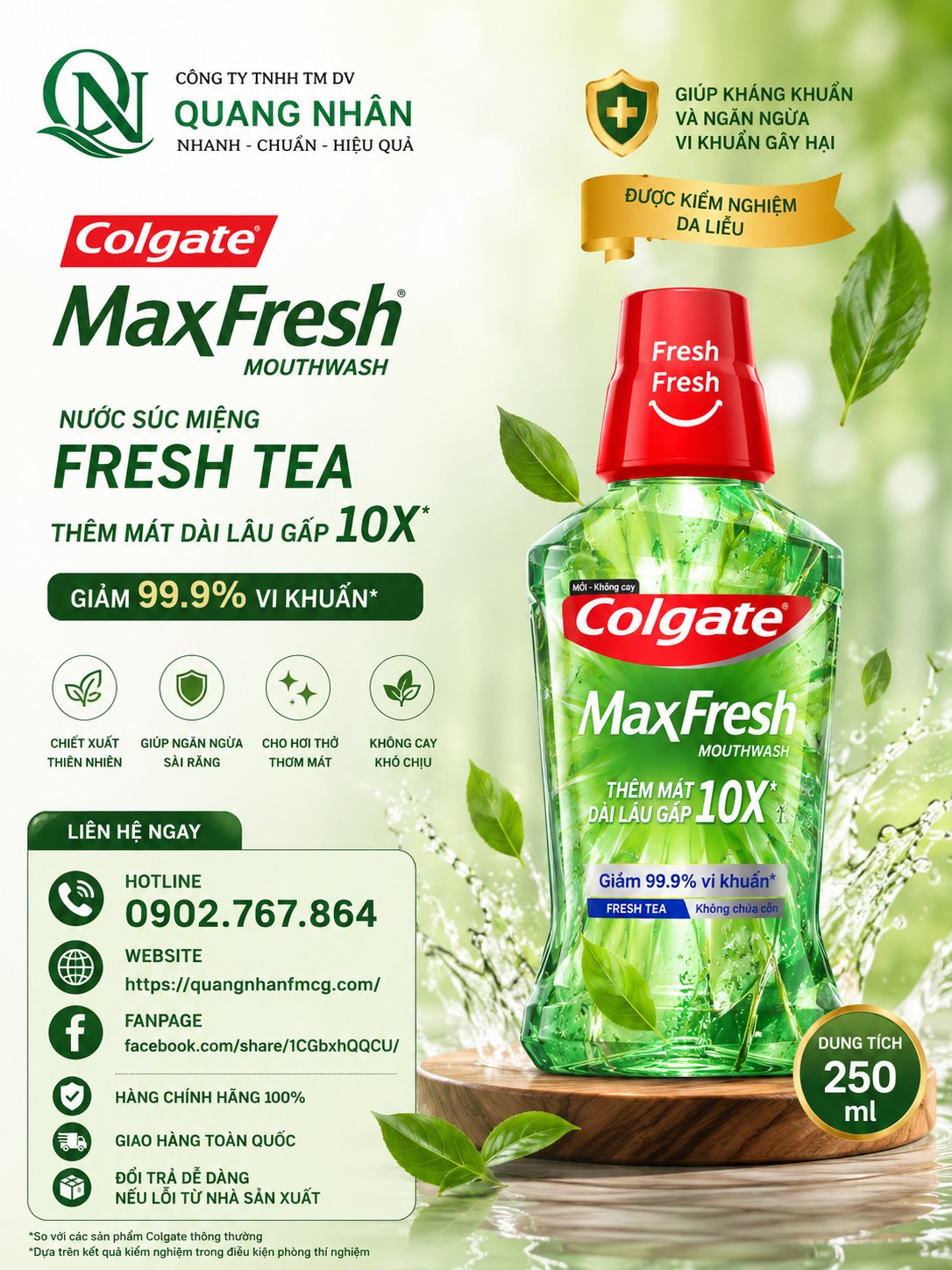 NƯỚC SÚC MIỆNG COLGATE MF TRÀ XANH 250ML X 12 CHAI