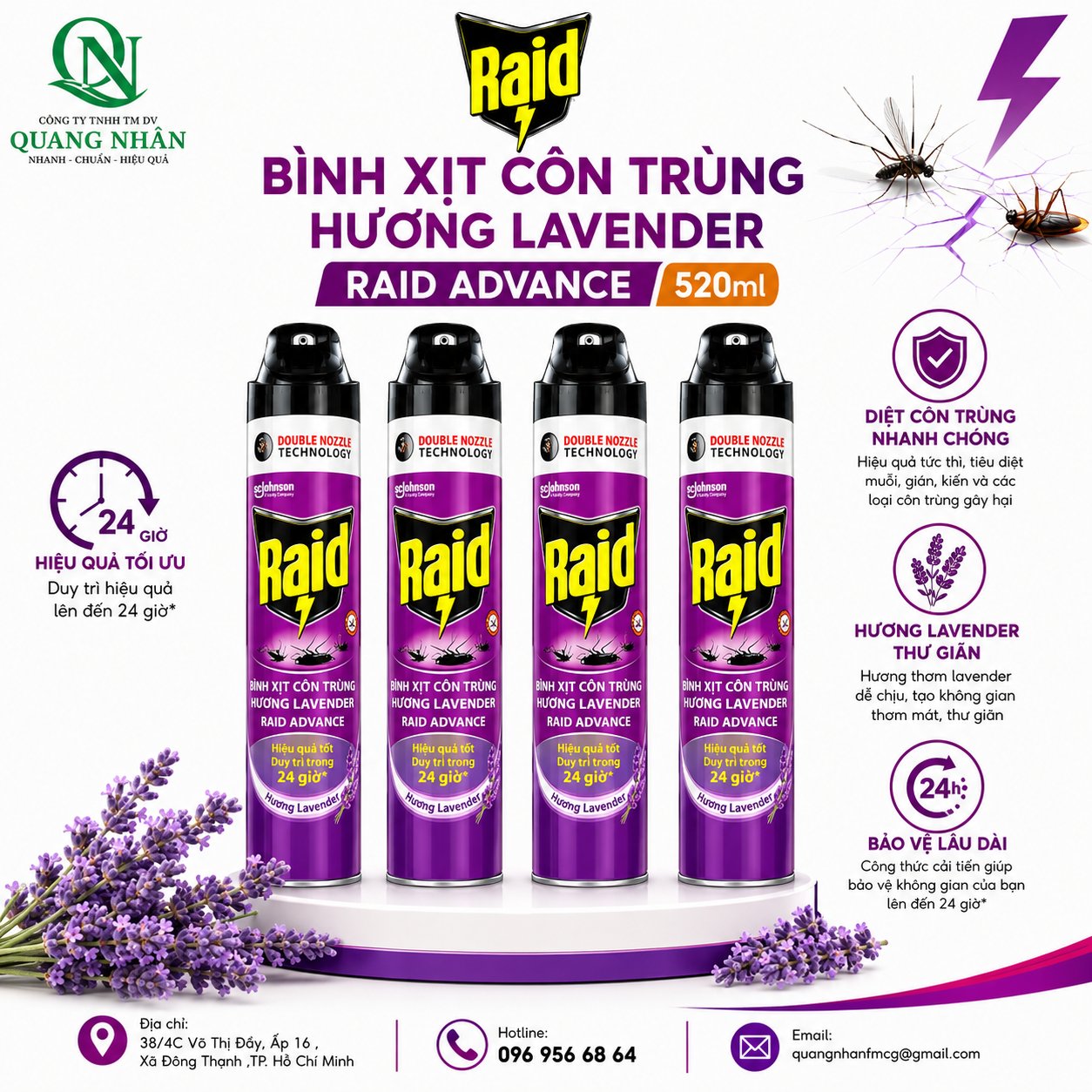 XỊT CÔN TRÙNG RAID - H.LARVENDER 520ML x 12 chai - DN