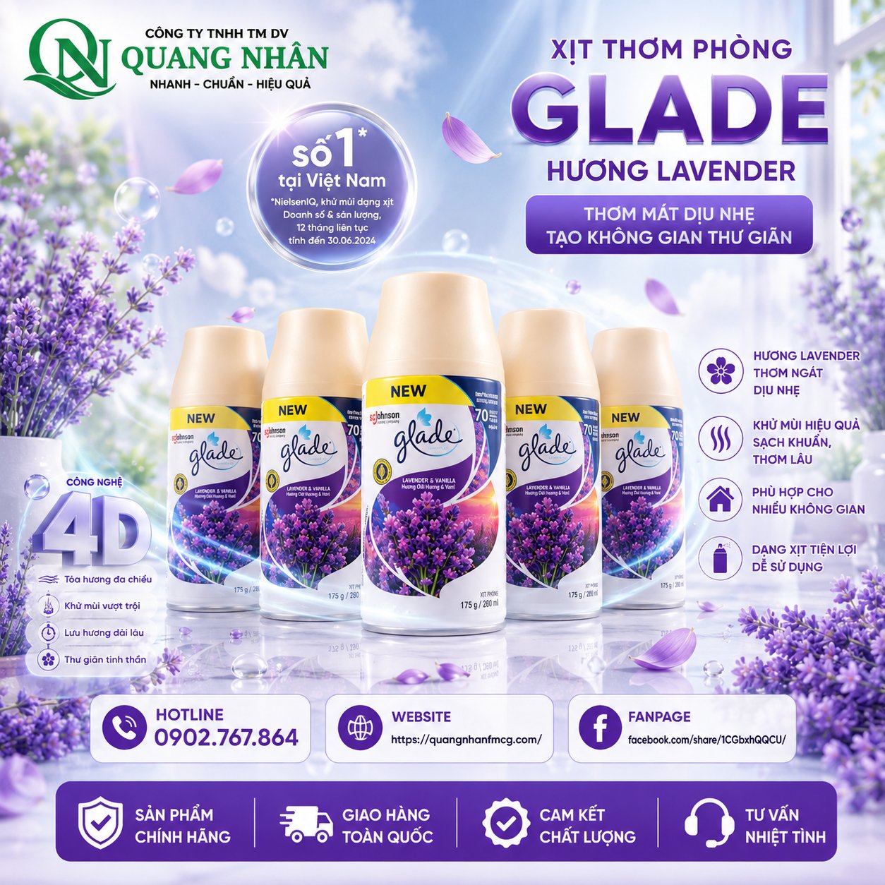 CHAI XỊT TỰ ĐỘNG GLADE - HUONG VANI 175G x 6 chai