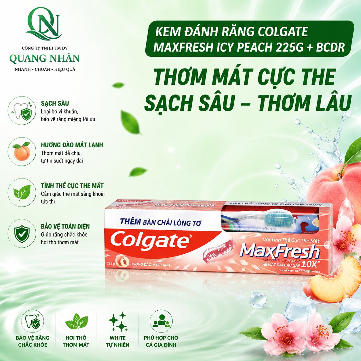 KEM ĐÁNH RĂNG COLGATE MAXFRESH ICY PEACH 225G + BCDR) X 36bộ