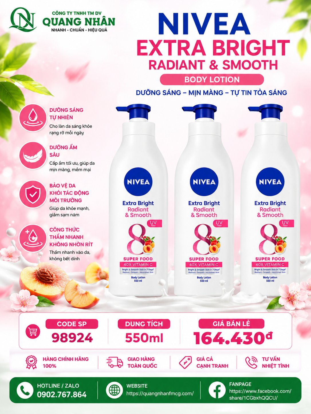 Sữa Dưỡng Thể NIVEA 8 Super Foods Dưỡng Sáng Da | Mịn Da (550 ml) - 98924
