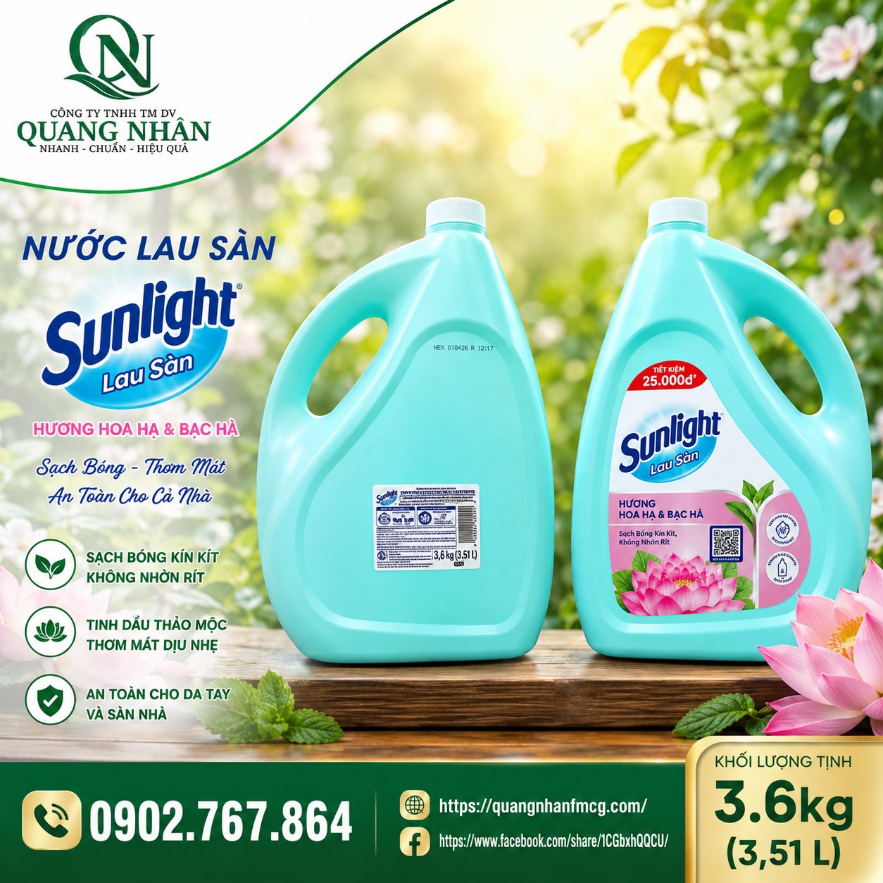 NƯỚC LAU SÀN SUNLIGHT TDTM HH B.HA RE0121 3.6KG x 3 can