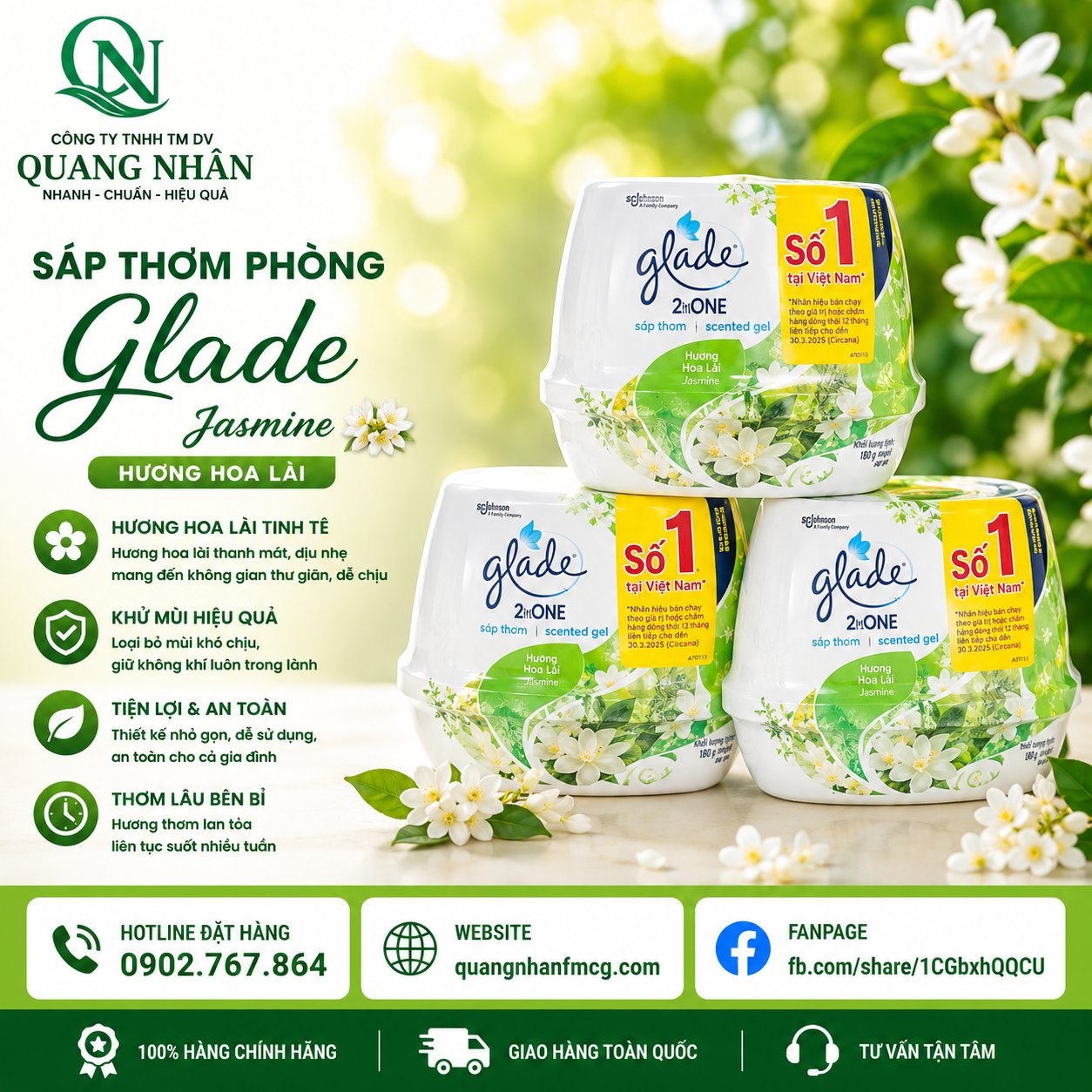 Bộ Đôi GLADE Sáp Thơm Hương Hoa Lài 180gx2/ 6 PACK
