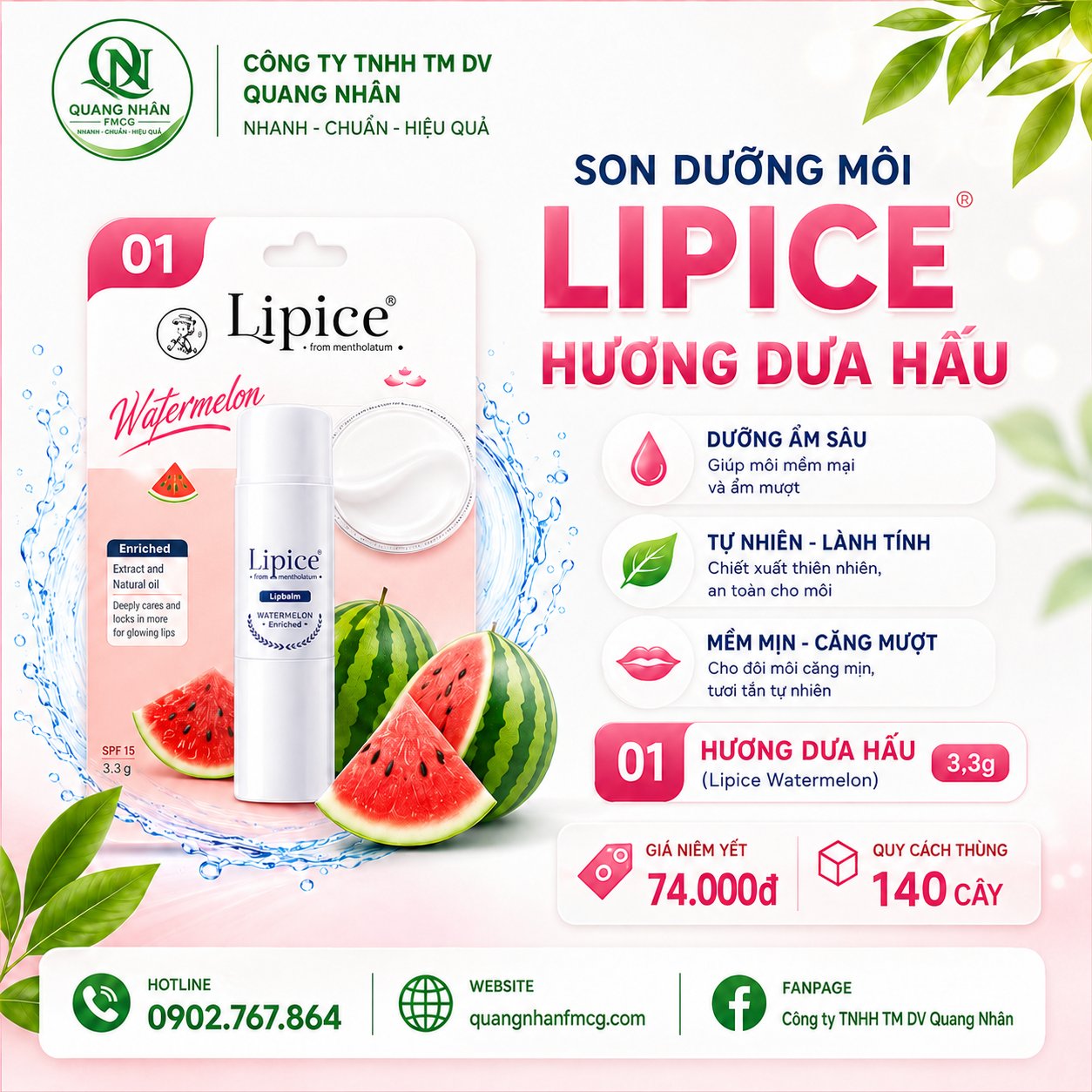 Son dưỡng môi Hương dưa hấu (LipIce Watermelon) 3,3 g
