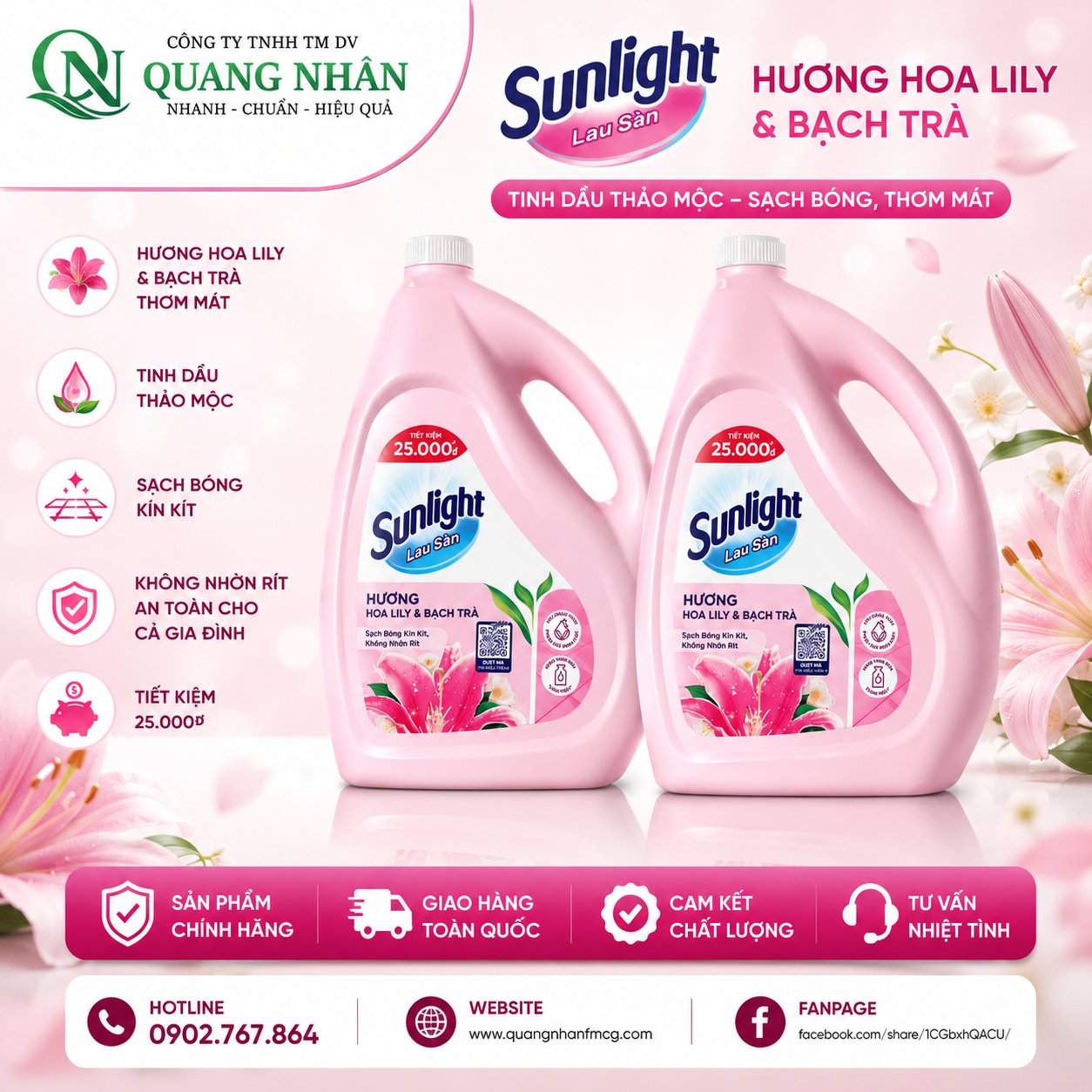 NƯỚC LAU SÀN SUNLIGHT TINH DẦU THẢO MỘC LILY HƯƠNG THẢO RE0121 3.6KG x 3 can