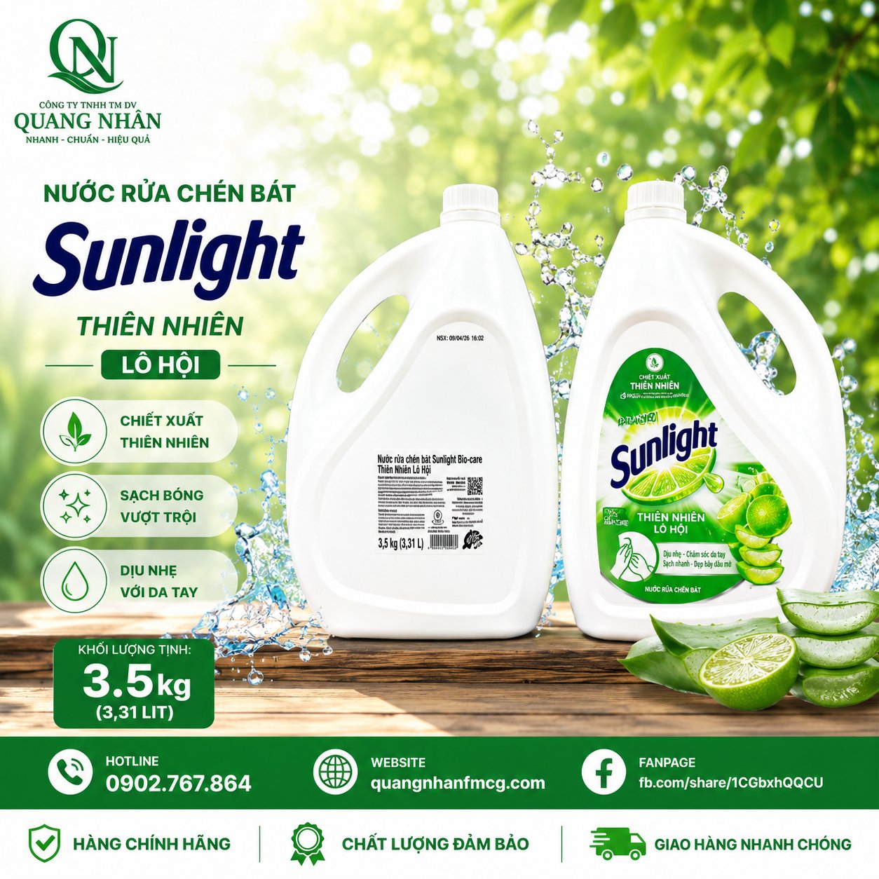 NƯỚC RỬA CHÉN SUNLIGHT THIÊN NHIÊN 3.5KG x 3 CAN