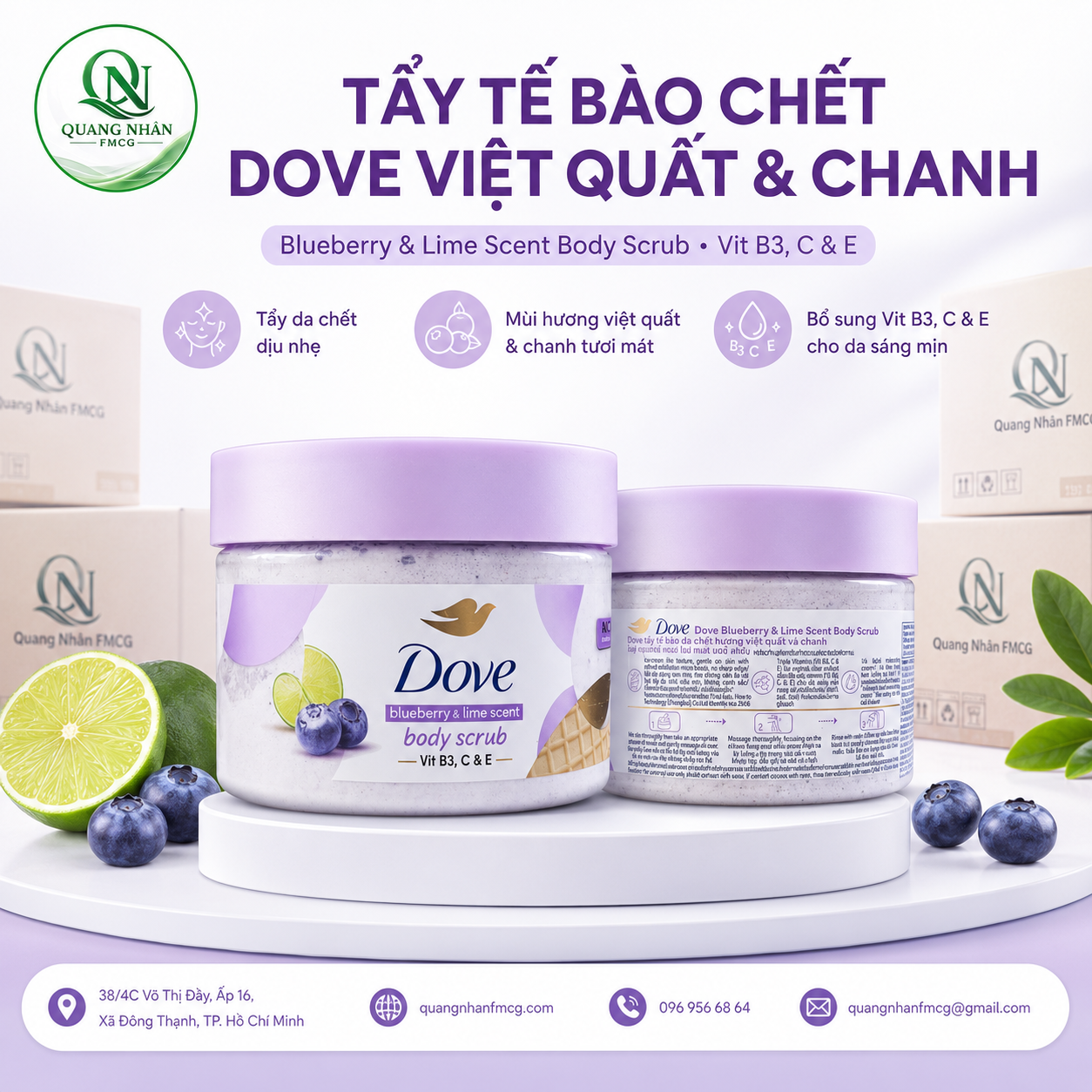 DOVE TẨY TẾ BÀO DA CHẾT HƯƠNG VIỆT QUẤT VÀ CHANH 280G x 6 hũ
