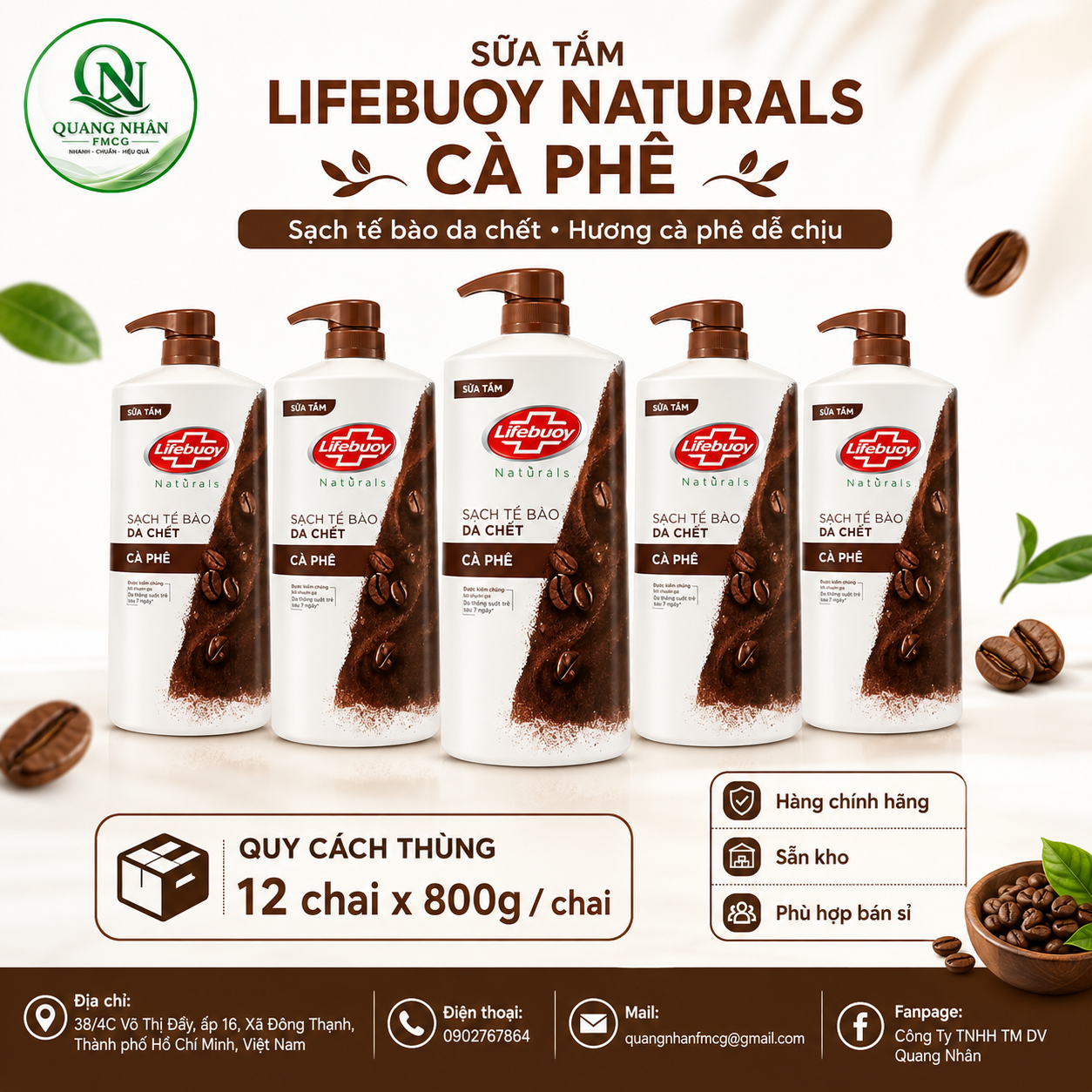 SỮA TẮM LIFEBUOY BẢO VỆ KHỎI VI KHUẨN CÀ PHÊ 800G/12CHAI