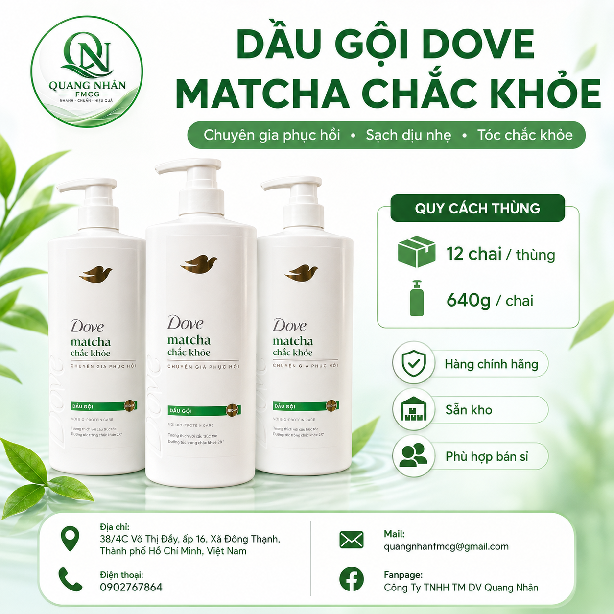 DẦU GỘI DOVE MATCHA CHẮC KHỎE 640G x 8 chai