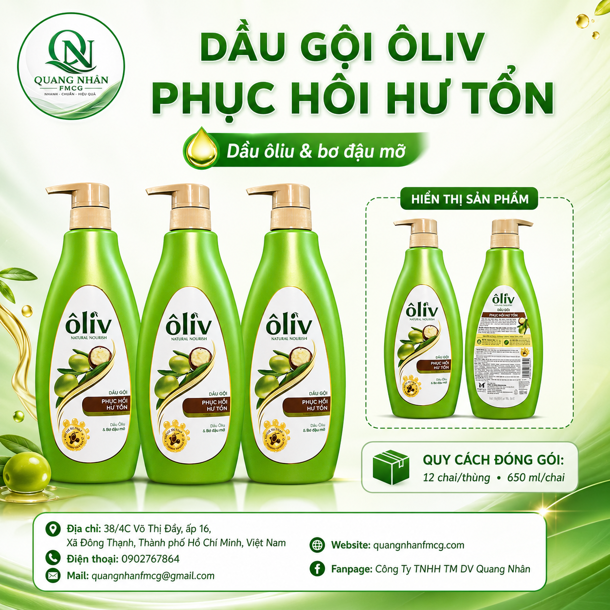 DẦU GỘI ÔLIV PHỤC HỒI HƯ TỔN 650ML x 12 CHAI /THÙNG