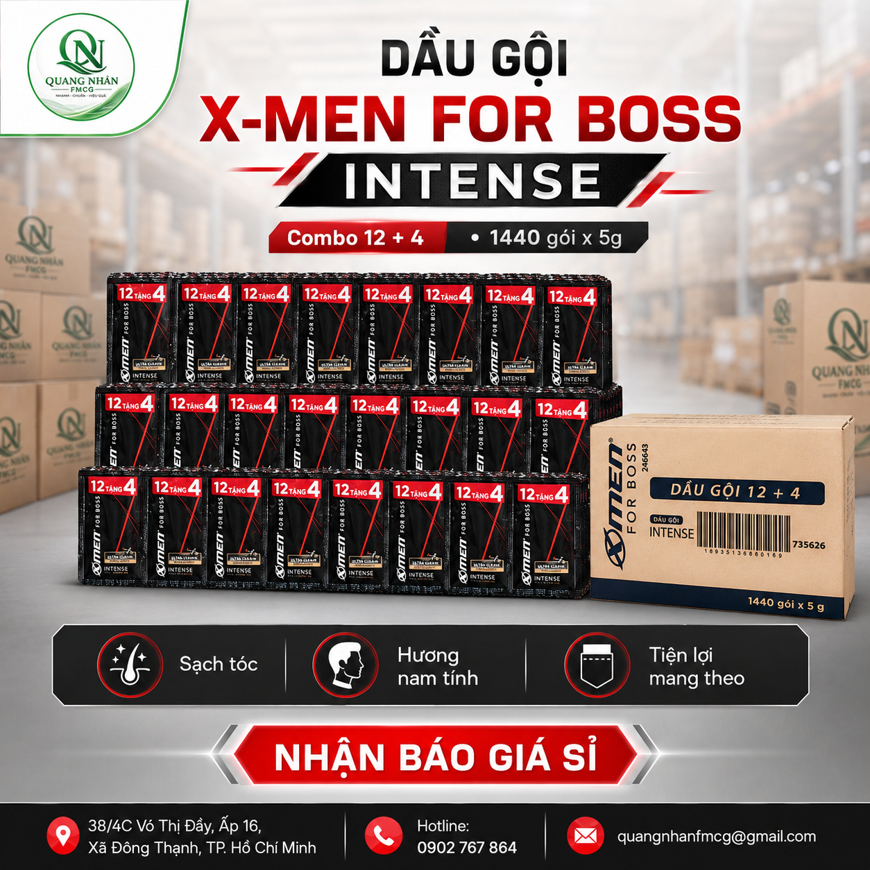 735626- DẦU GỘI XMEN DÂY INTENSE 12 TANG 4 5G X 90 DÂY / THÙNG